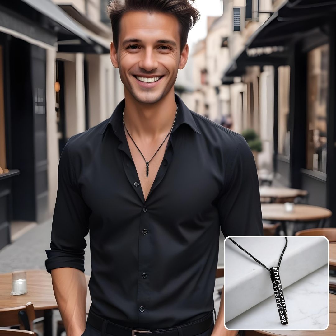 Collier homme- pendentif VORKY III™ le symbole Viking en bar torsadé