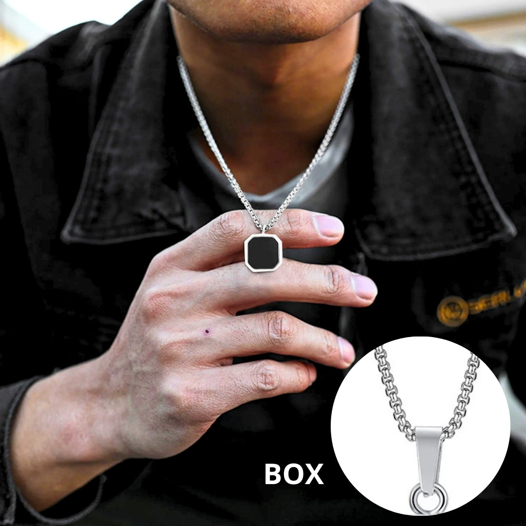 Collier homme- pendentif DARK SOUL CATCHER CARRÉ™ |Collier stylé carré avec pendentif noir