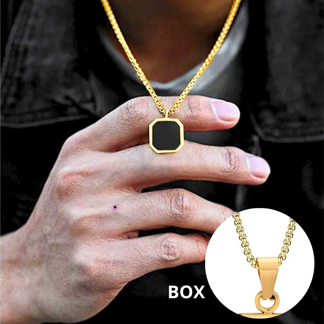 Collier homme- pendentif DARK SOUL CATCHER CARRÉ™ |Collier stylé carré avec pendentif noir
