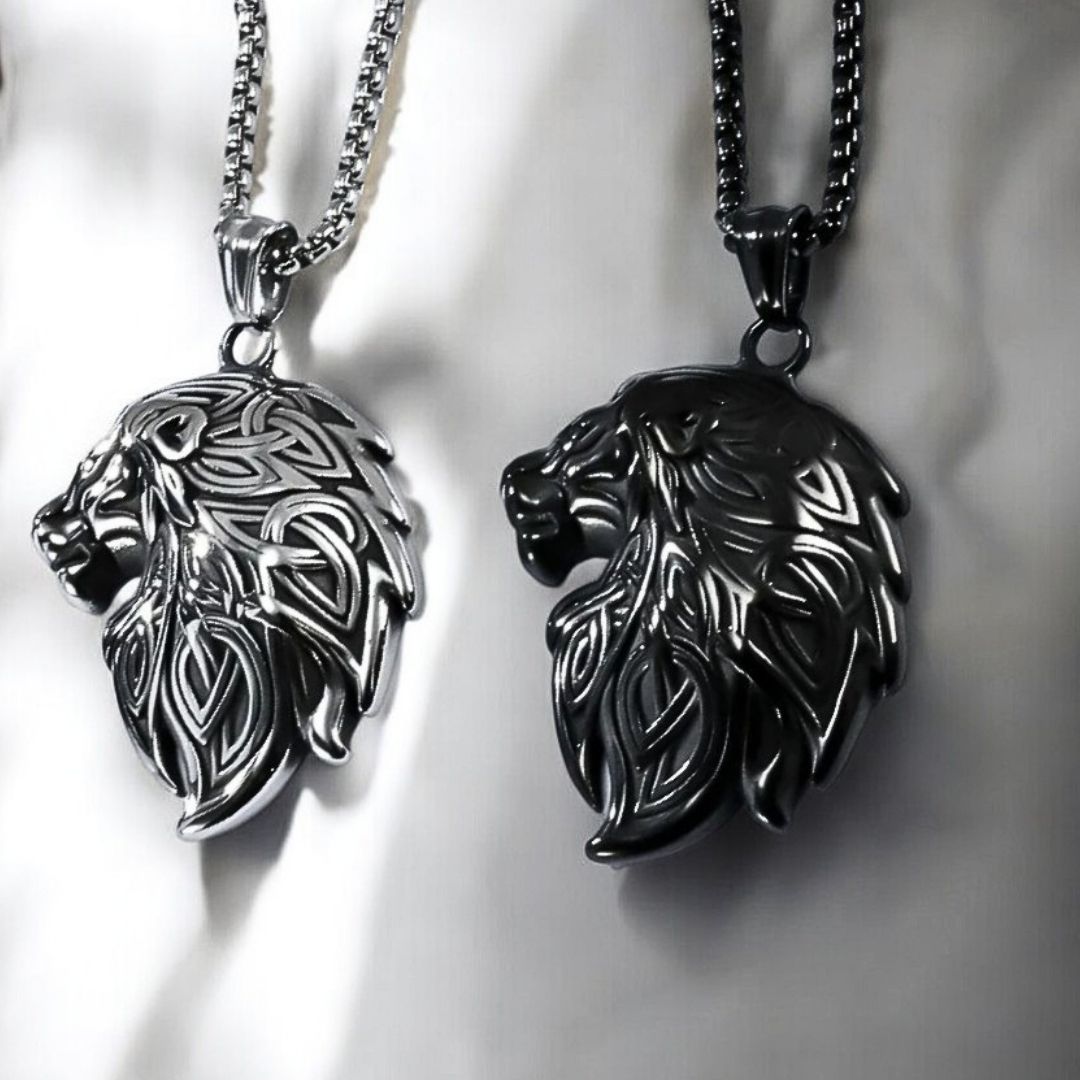 Collier homme- pendentif LE LÉOPOL™ ; Collier tête de Lion polie, élégant et raffiné