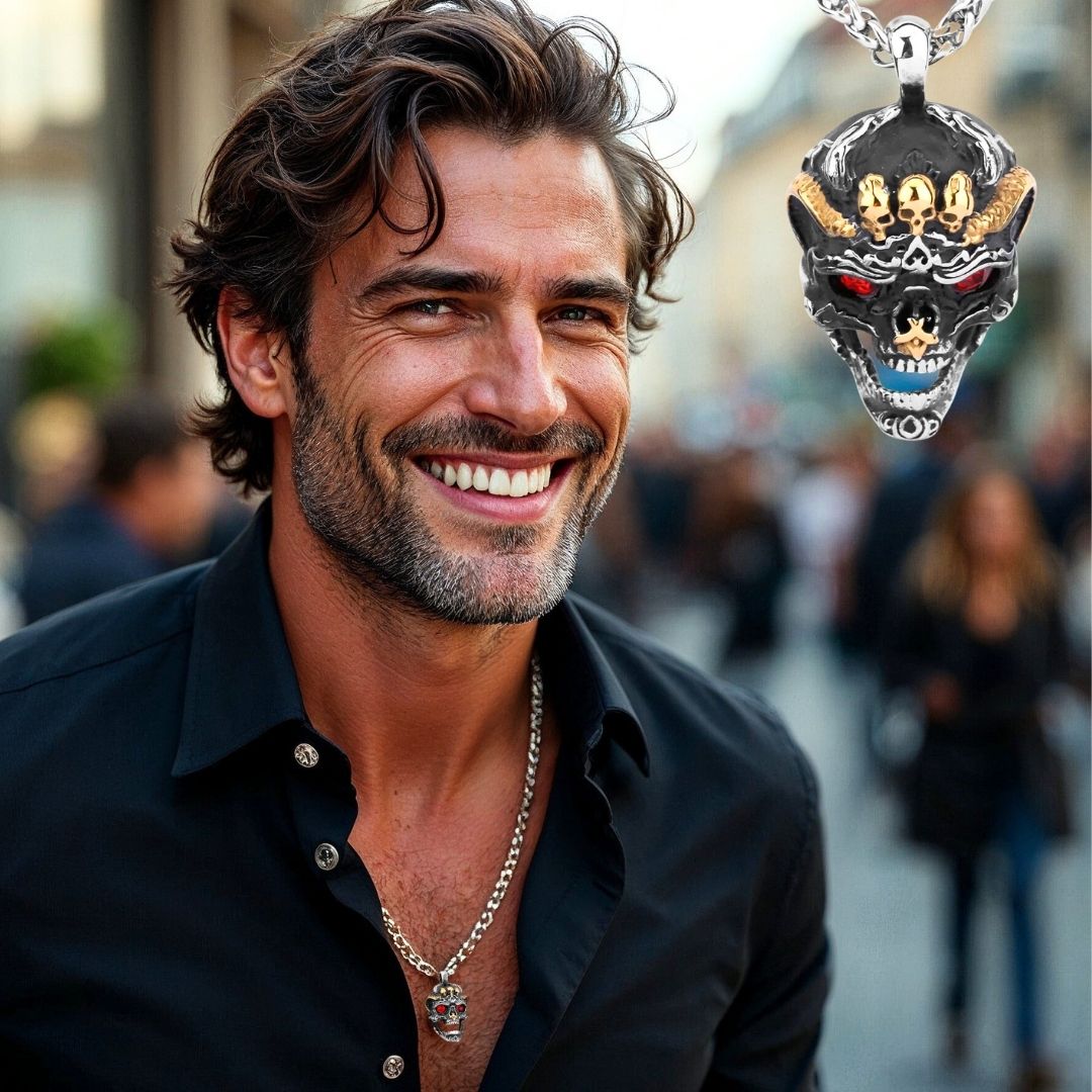 Collier homme- pendentif RED EYES SKULL™: Un Pendentif Puissant et Protecteur