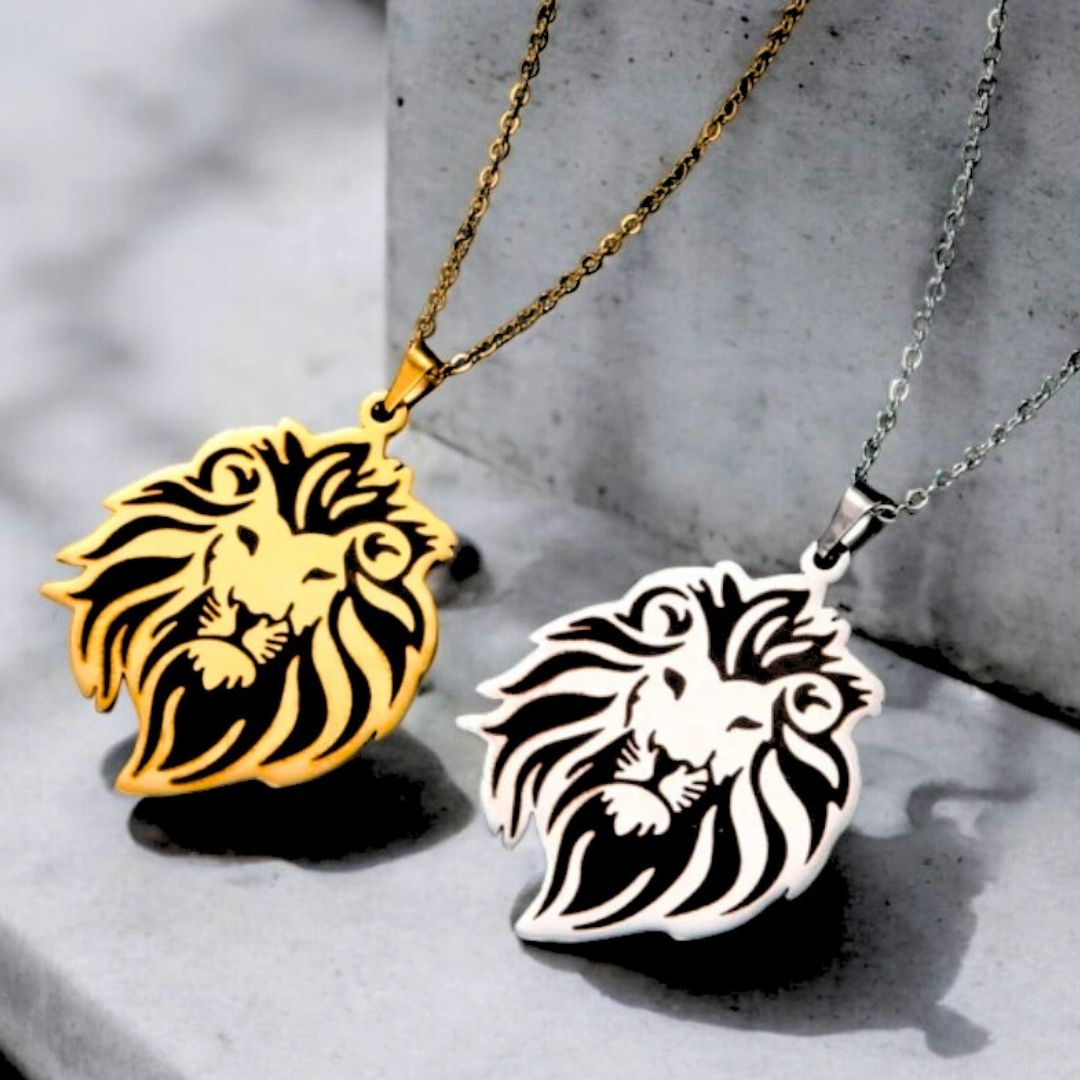 Collier homme- pendentif le LÉOPATE™ ; Collier tête de Lion gravé