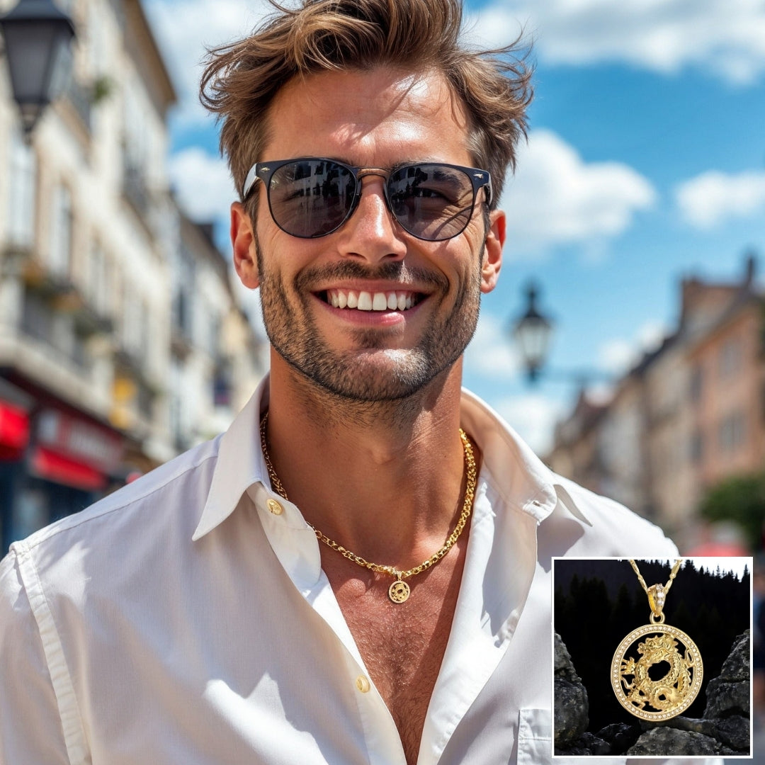 Collier homme-pendentif DRAGON CHINOIS LUXE DISCRET II