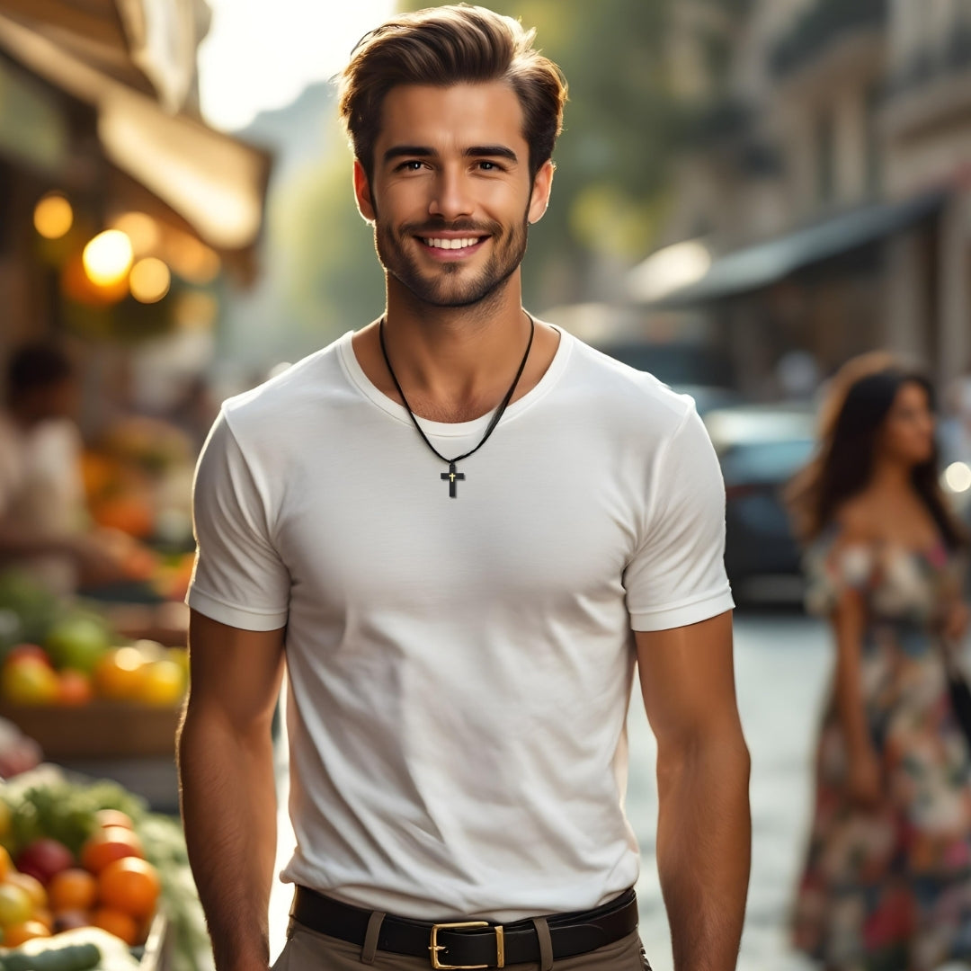 Collier homme- pendentif CROIX SUR CROIX™ : Élégance et spiritualité au bout d'une chaîne