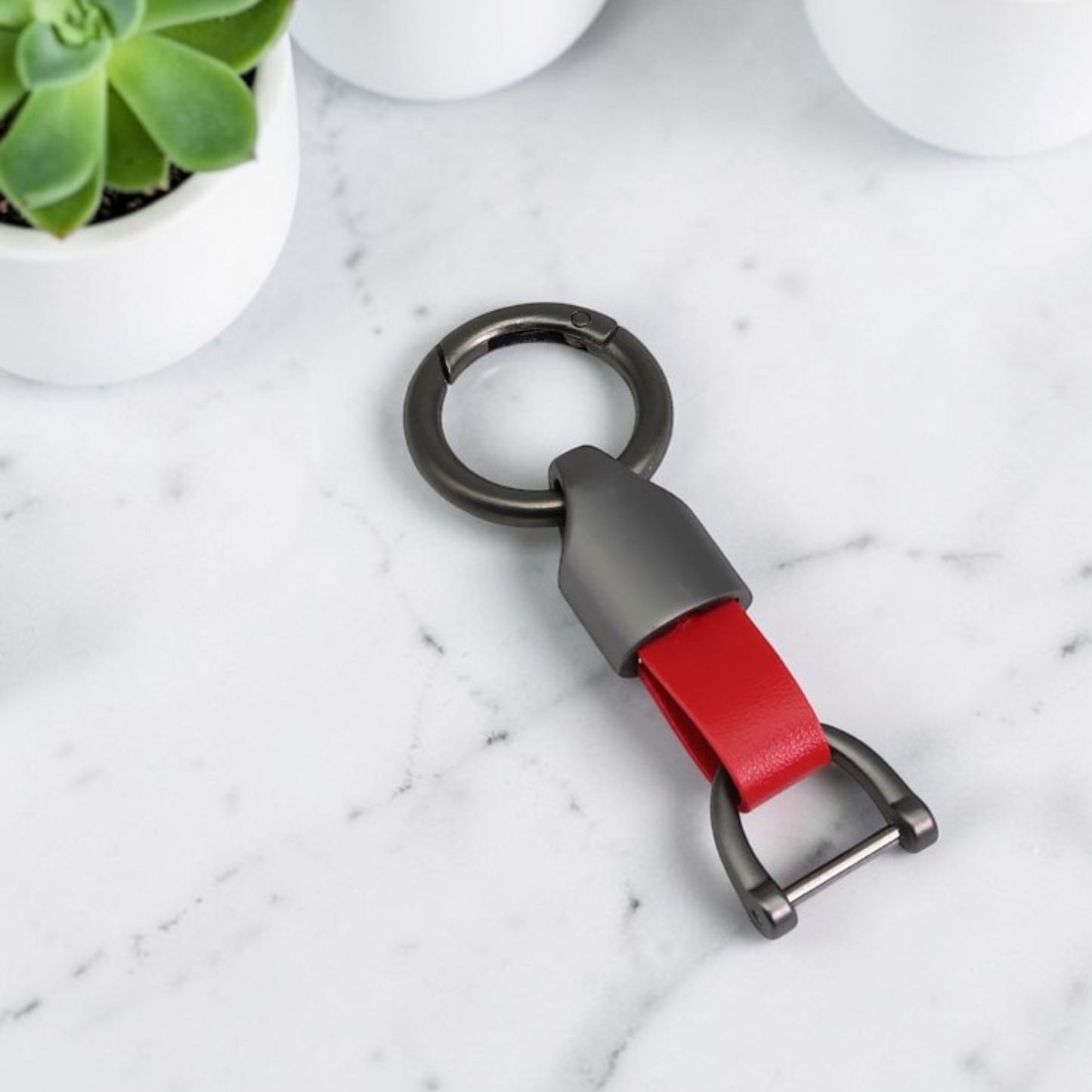 Porte-clé en cuir |manille vissée gris anthracite « executive »