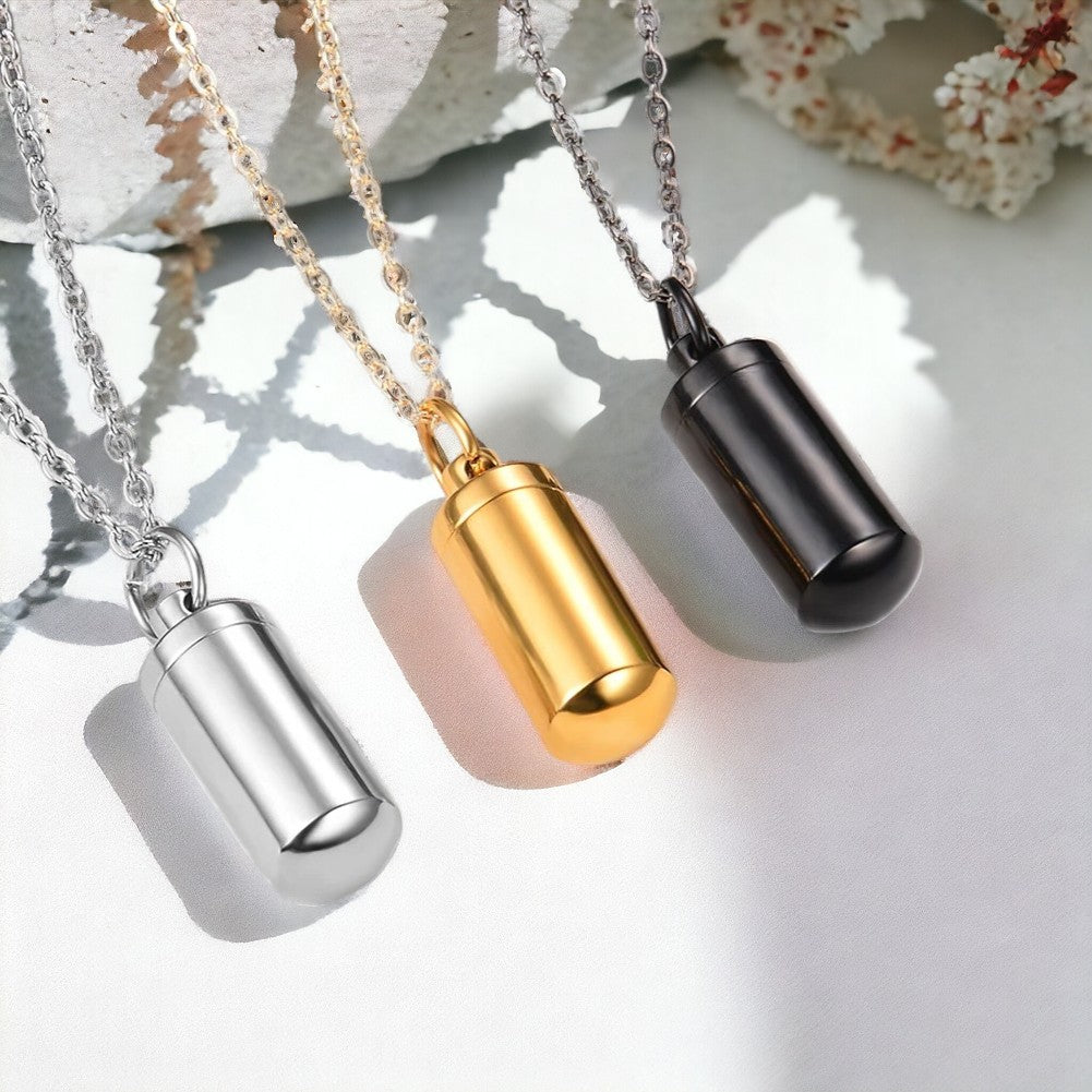 Collier homme- pendentif MEMORY FIOLE™ ; Collier avec pendentif porte souvenir cylindriques