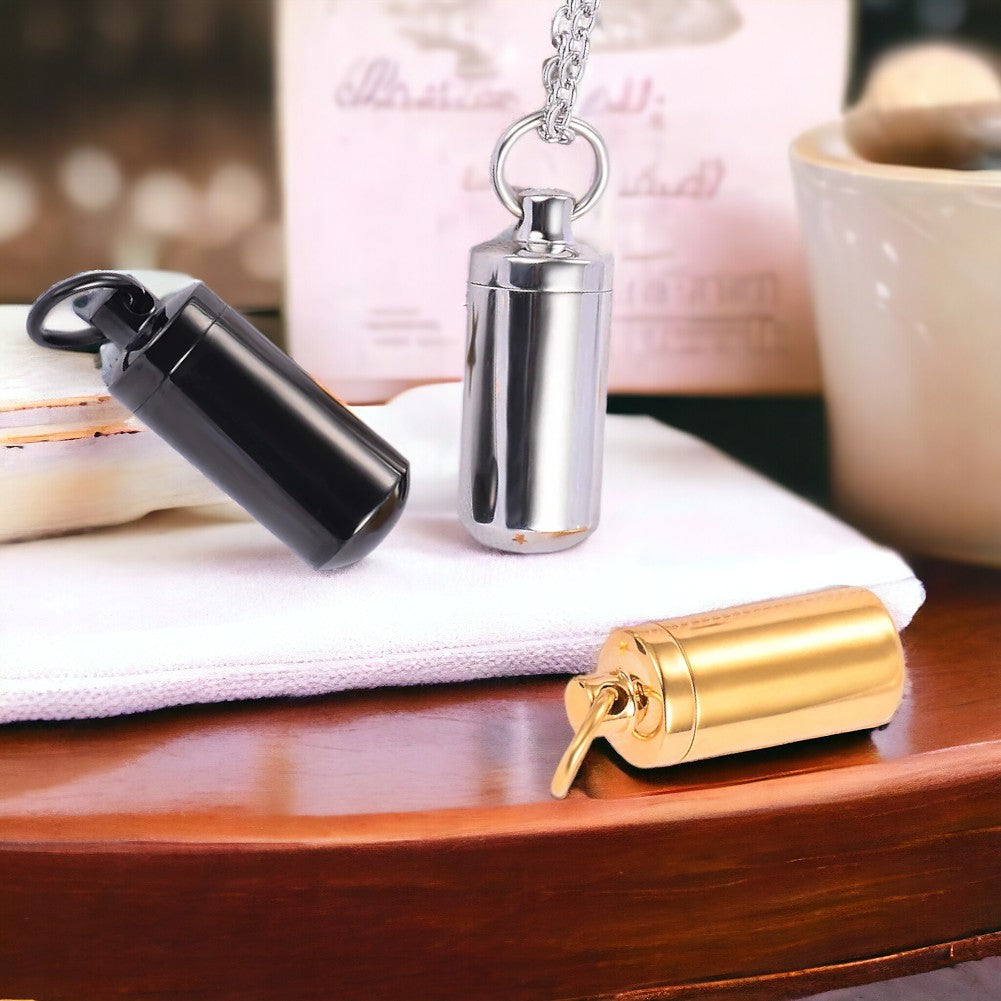 Collier homme- pendentif MEMORY FIOLE™ ; Collier avec pendentif porte souvenir cylindriques