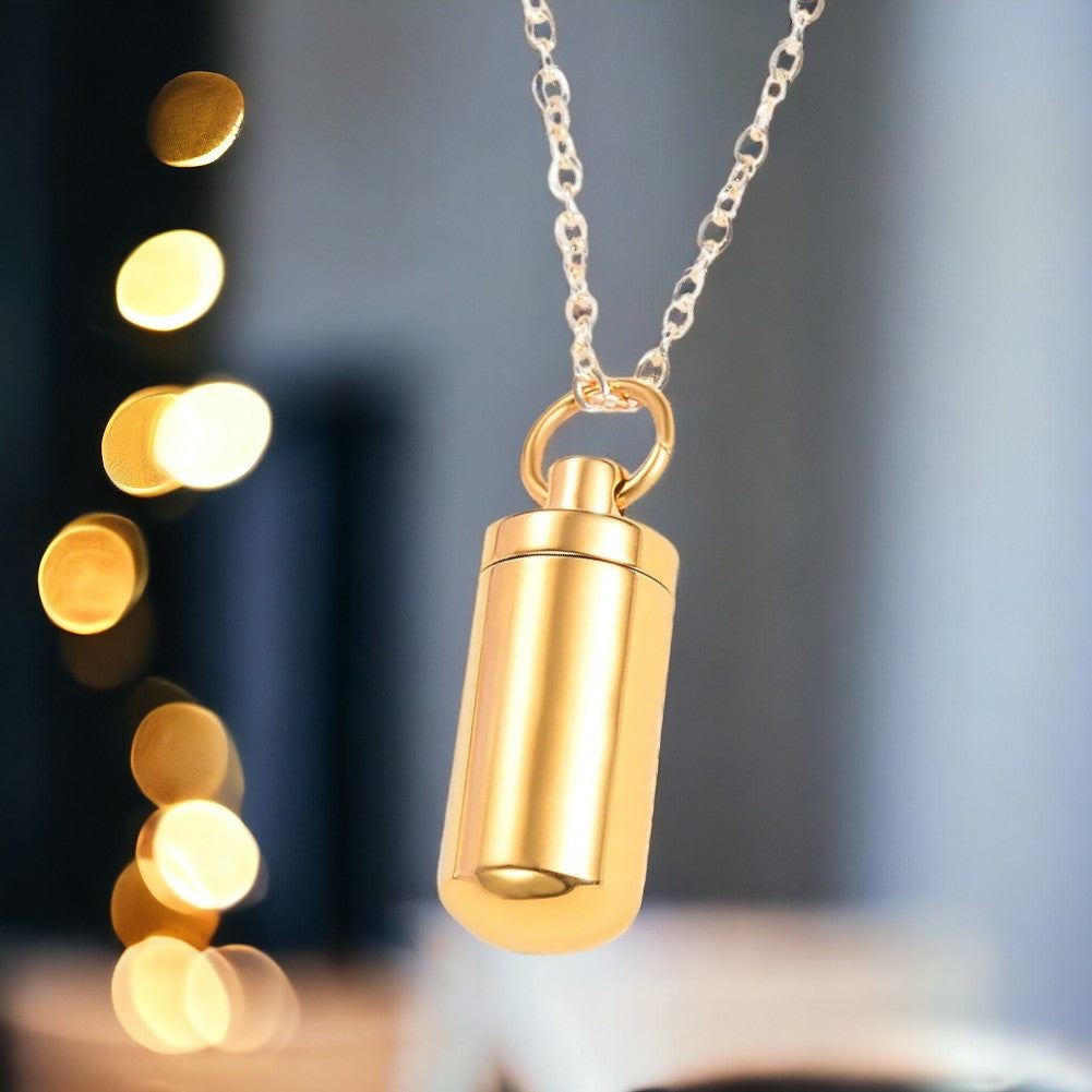 Collier homme- pendentif MEMORY FIOLE™ ; Collier avec pendentif porte souvenir cylindriques