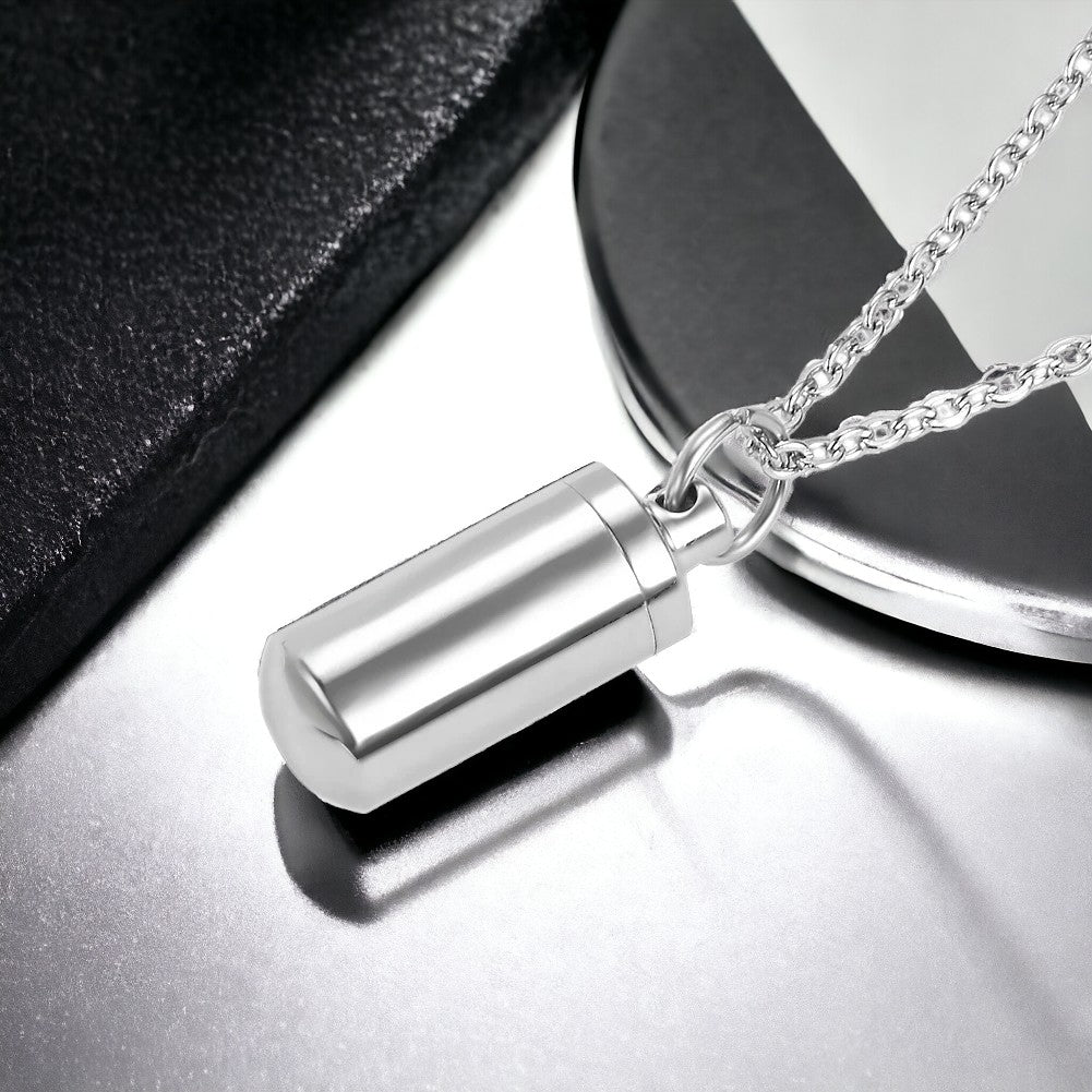 Collier homme- pendentif MEMORY FIOLE™ ; Collier avec pendentif porte souvenir cylindriques