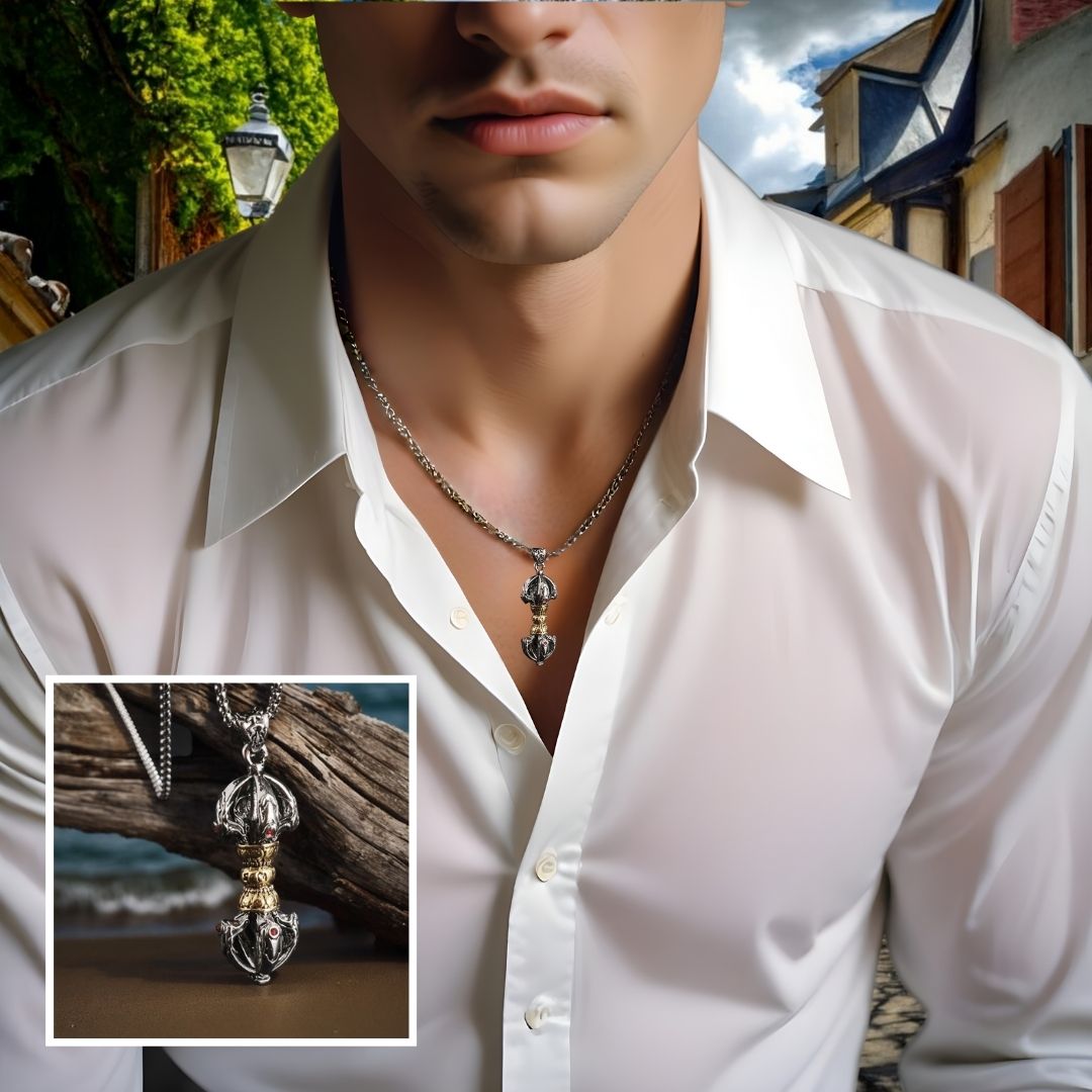 Collier homme- pendentif TIBY AMULETTE™ ; Collier raffiné de style Tibétain