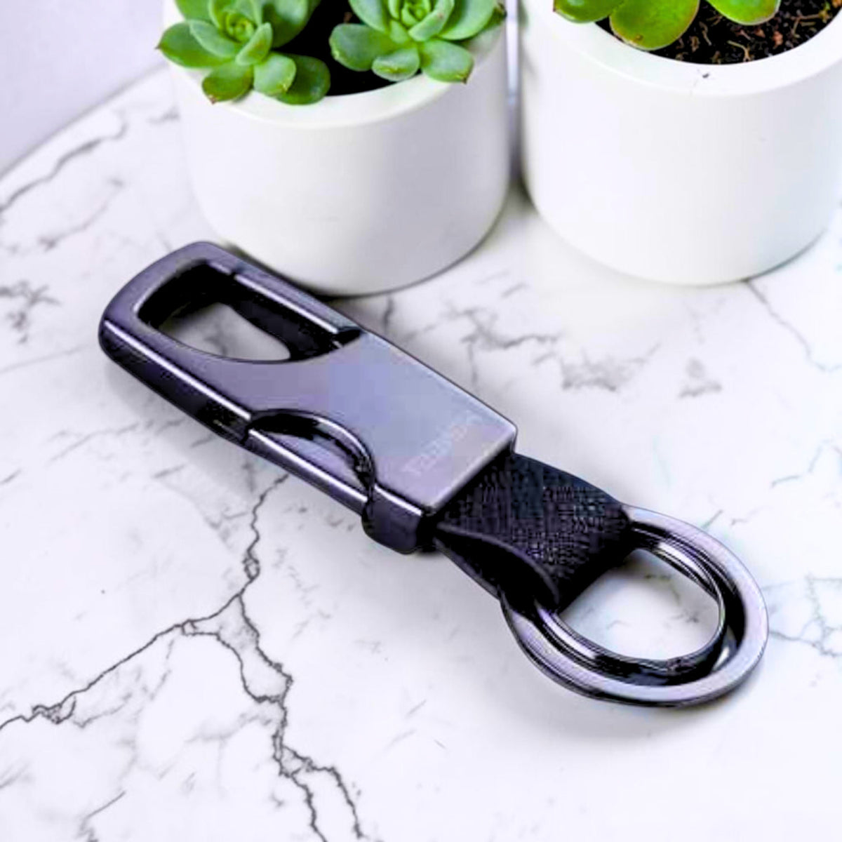 Porte-clés de luxe | acier et cuir "L'Ingénieux EDC"