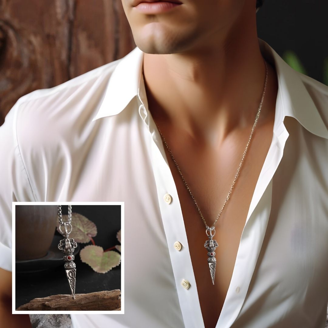 Collier homme- pendentif TIBY AMULETTE™ ; Collier raffiné de style Tibétain