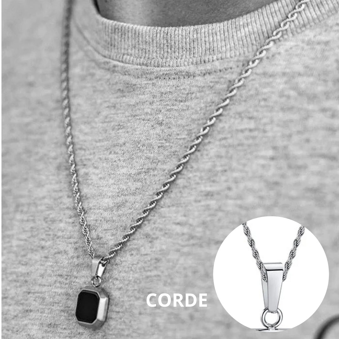 Collier homme- pendentif DARK SOUL CATCHER CARRÉ™ |Collier stylé carré avec pendentif noir