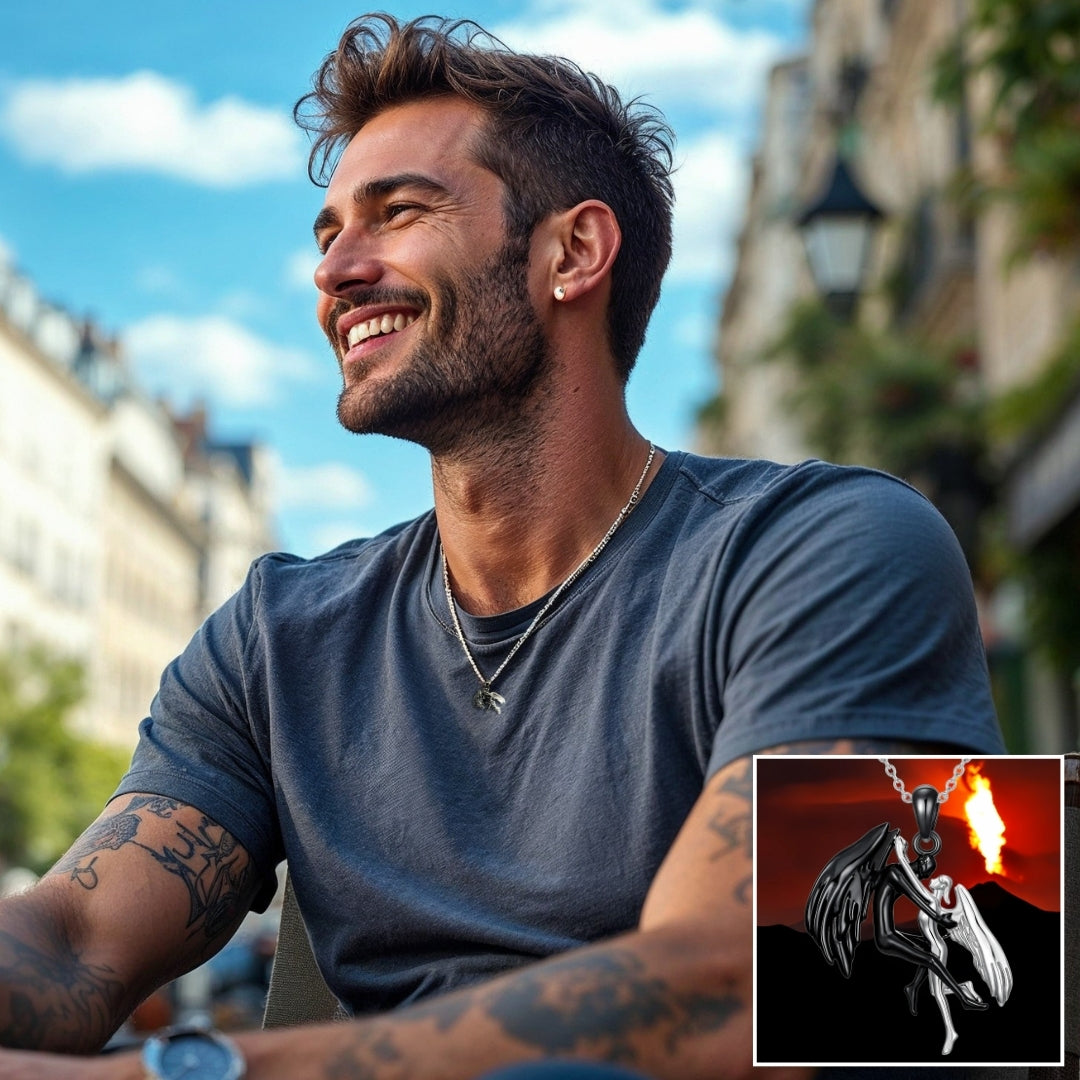 Collier homme-pendentif ANGE ET DÉMON™ : le dualité parfaite