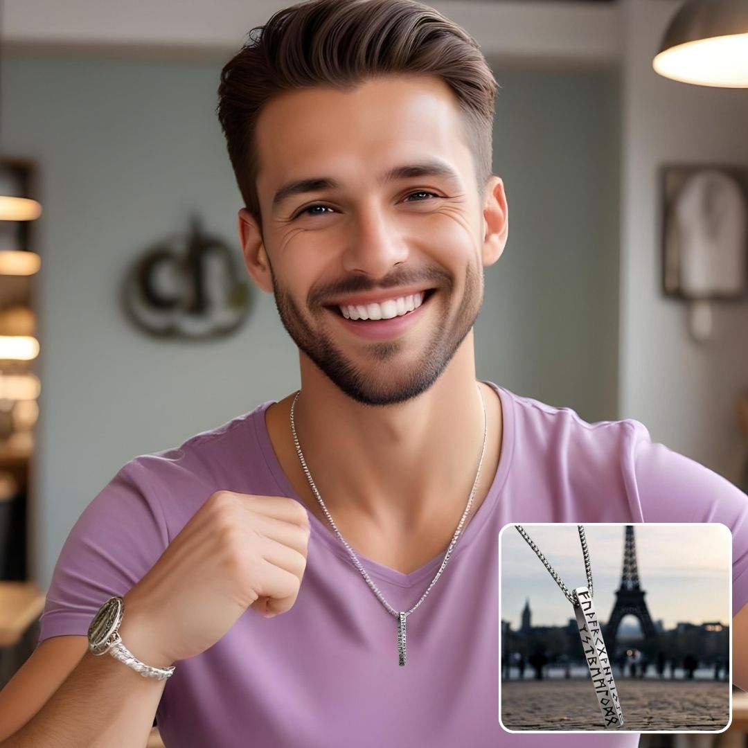 Collier homme- pendentif VORKY III™ le symbole Viking en bar torsadé