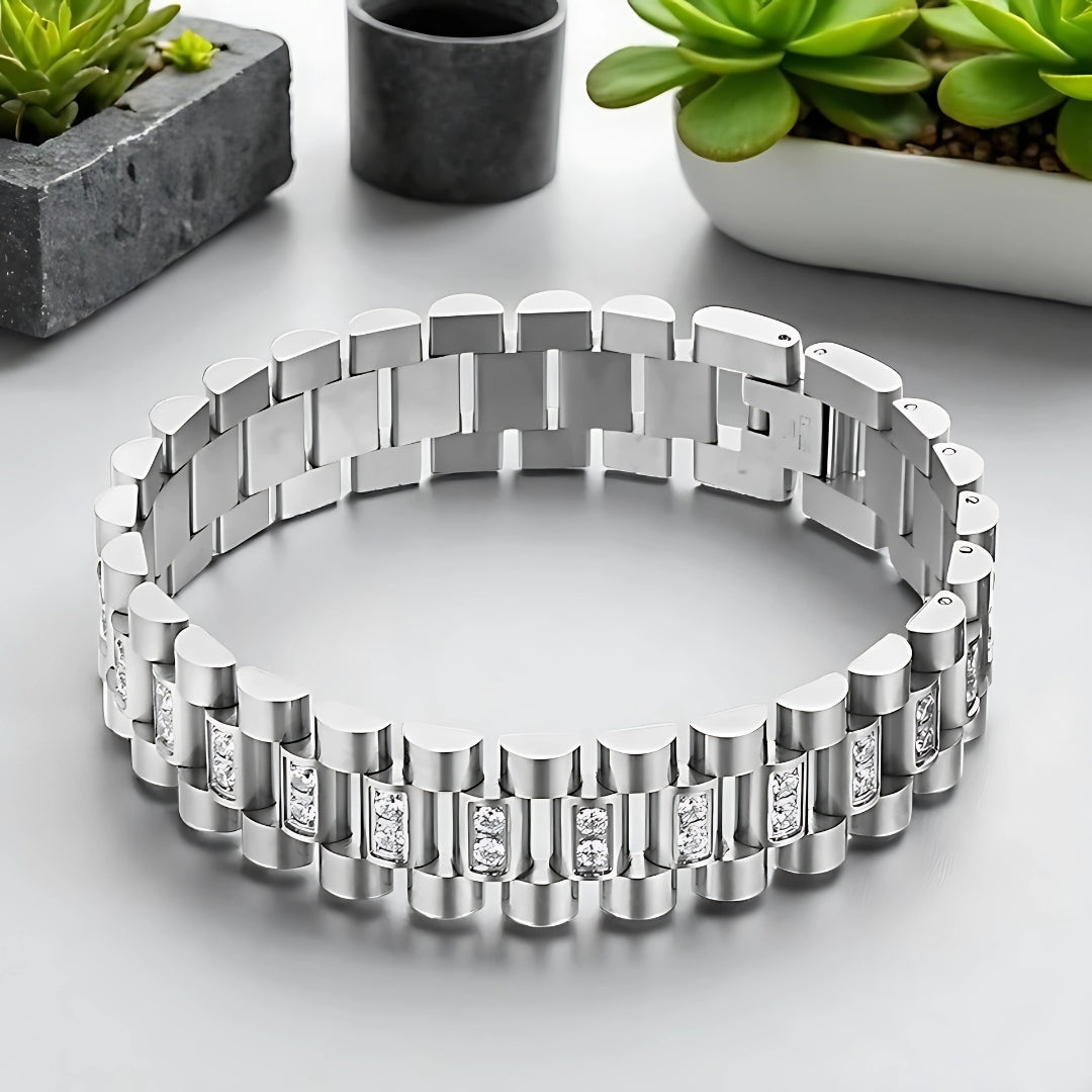 BRACELET HOMME LUXE DOZZIRK argent presentation plantes table marbre