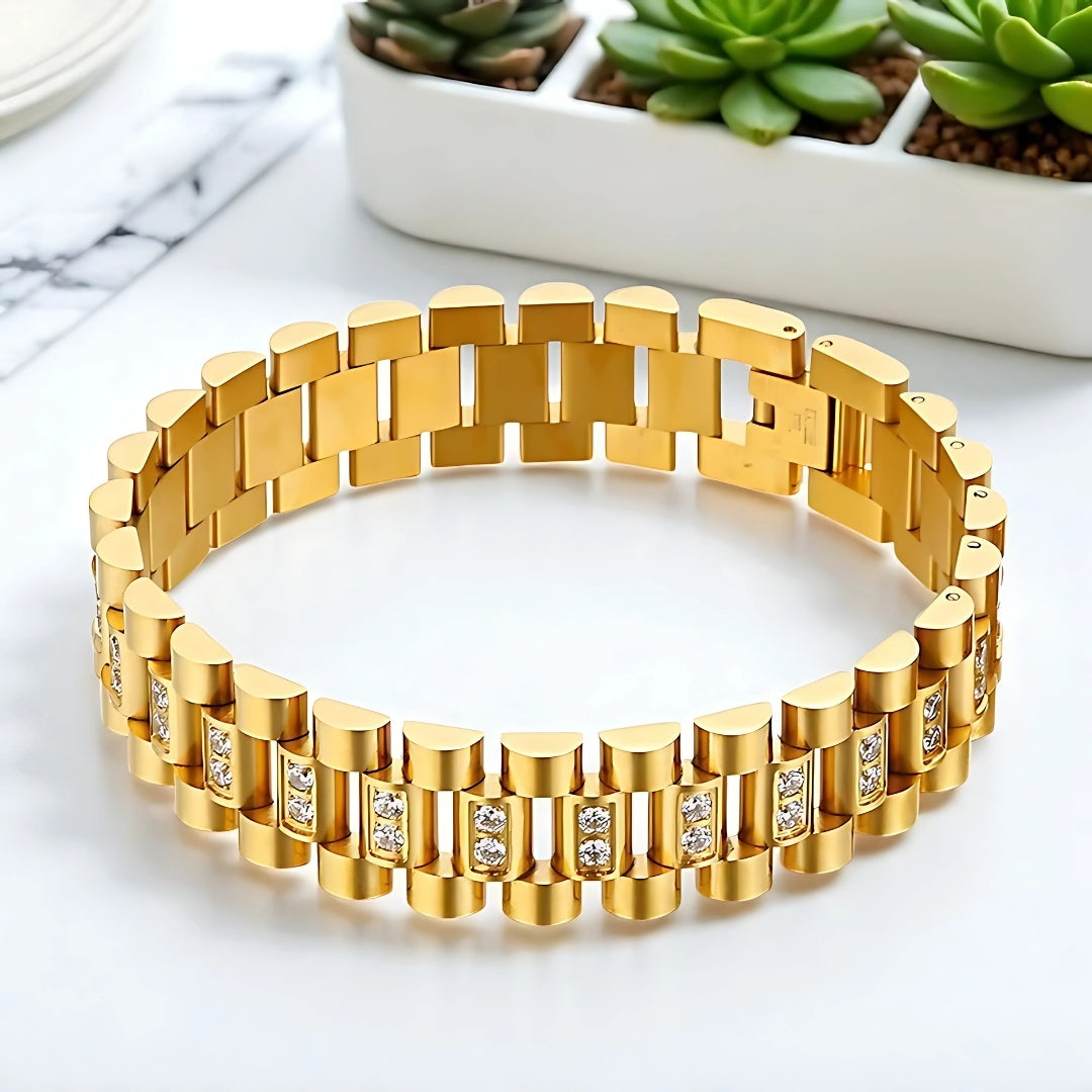 BRACELET HOMME LUXE DOZZIRK doré presentation plantes table marbre