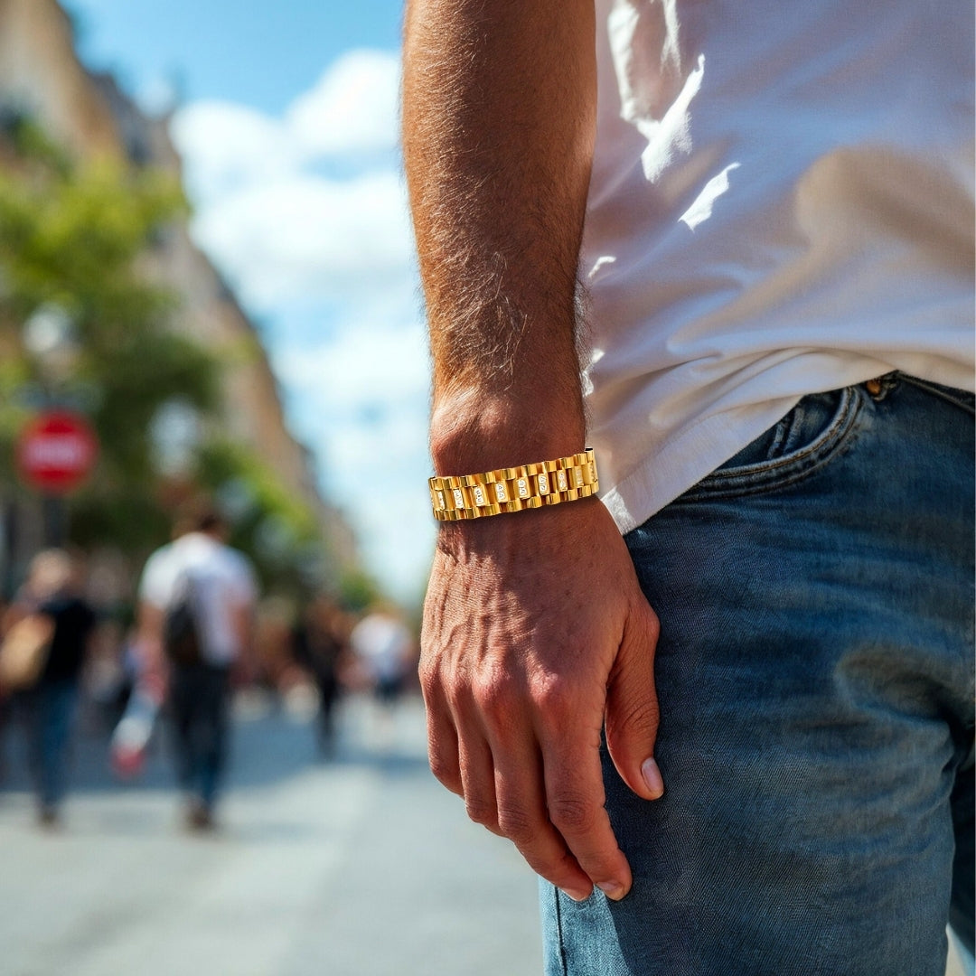 BRACELET HOMME LUXE doré poignet jeans rue Paris