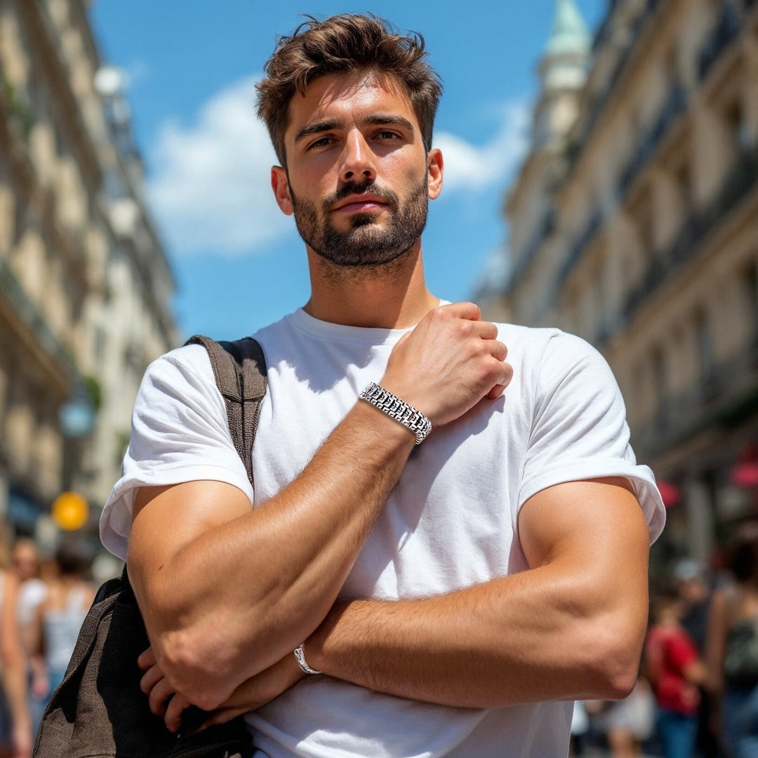 BRACELET HOMME TENDANCE argent rue Paris foule