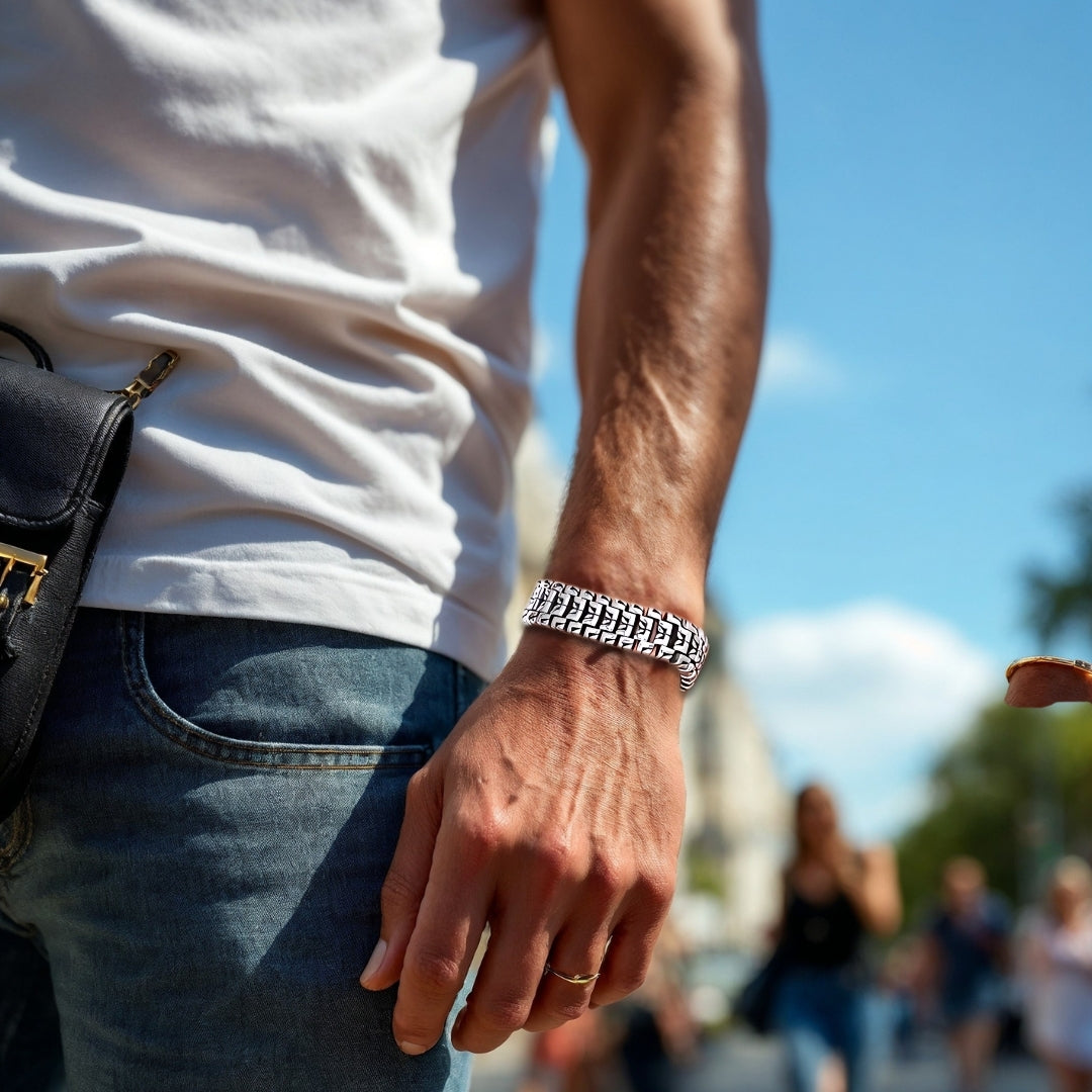 BRACELET HOMME TENDANCE chic argenté rue Paris poignet jeans