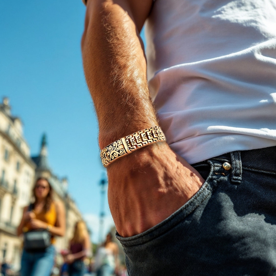 BRACELET HOMME TENDANCE chic doré rue Paris poignet jeans