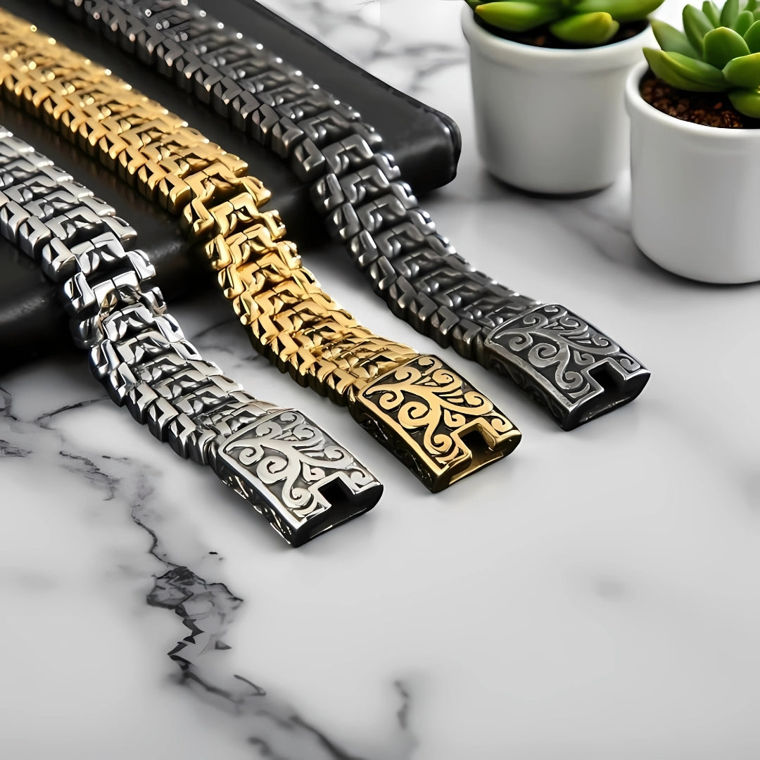 BRACELET HOMME TENDANCE trois couleurs presentation plantes table marbre fermoir entré