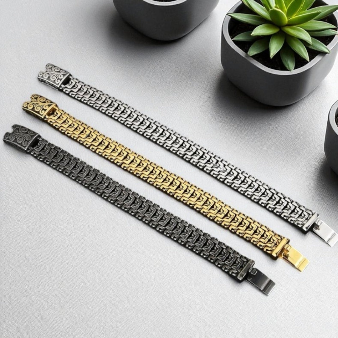 BRACELET HOMME TENDANCE trois couleurs presentation plantes table marbre longueur