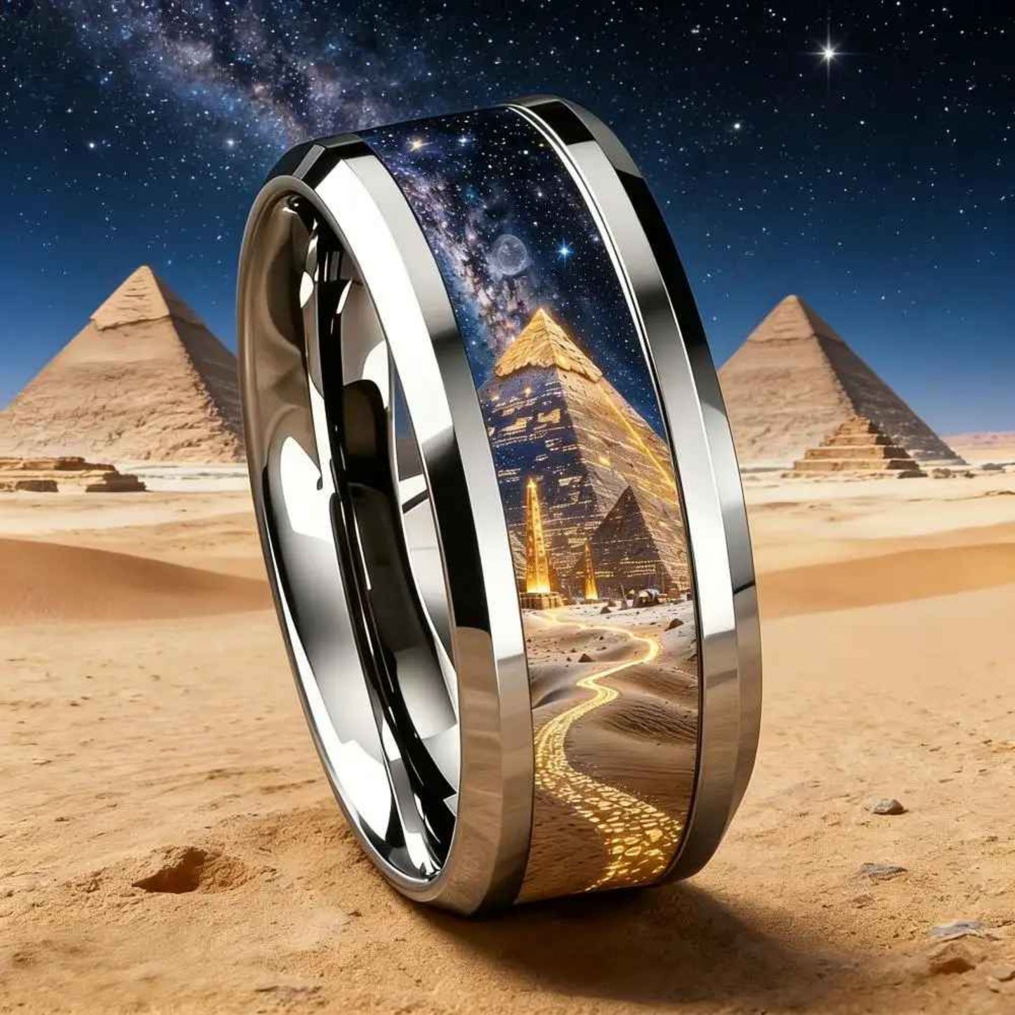 Bague originale homme Héritage des Pharaons avec pyramides et cosmos