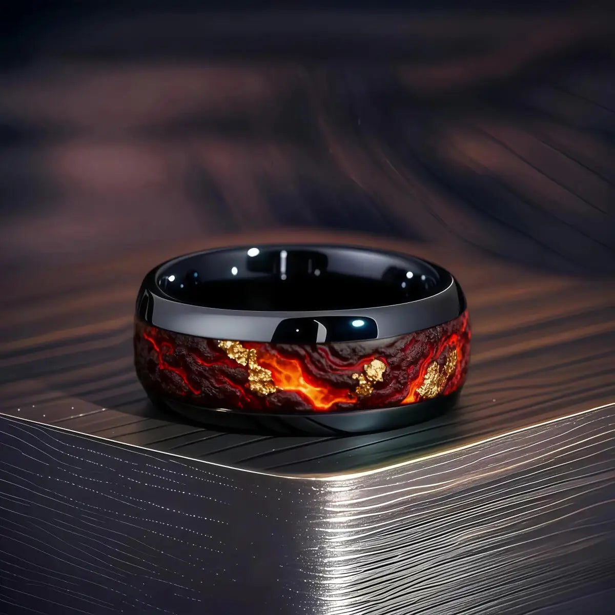 Bague pour homme L'Alliance Volcanique "Magma & Gold" table foncee