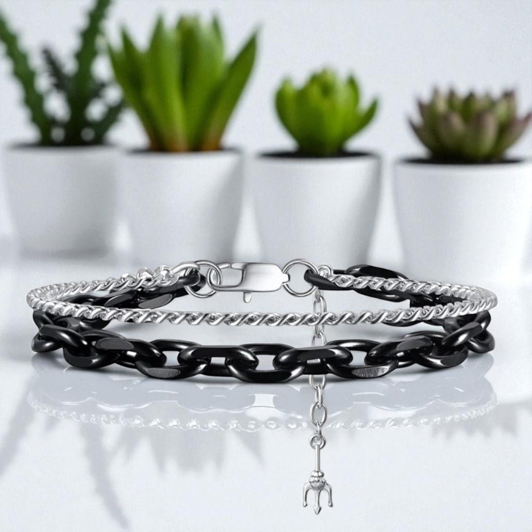 Bracelet homme-DOUBLE SEA CHAINS variante noire table marbre