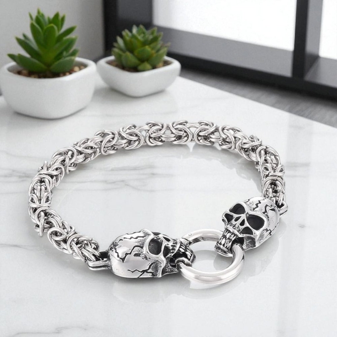 Bracelet homme crane anneau plantes presentation