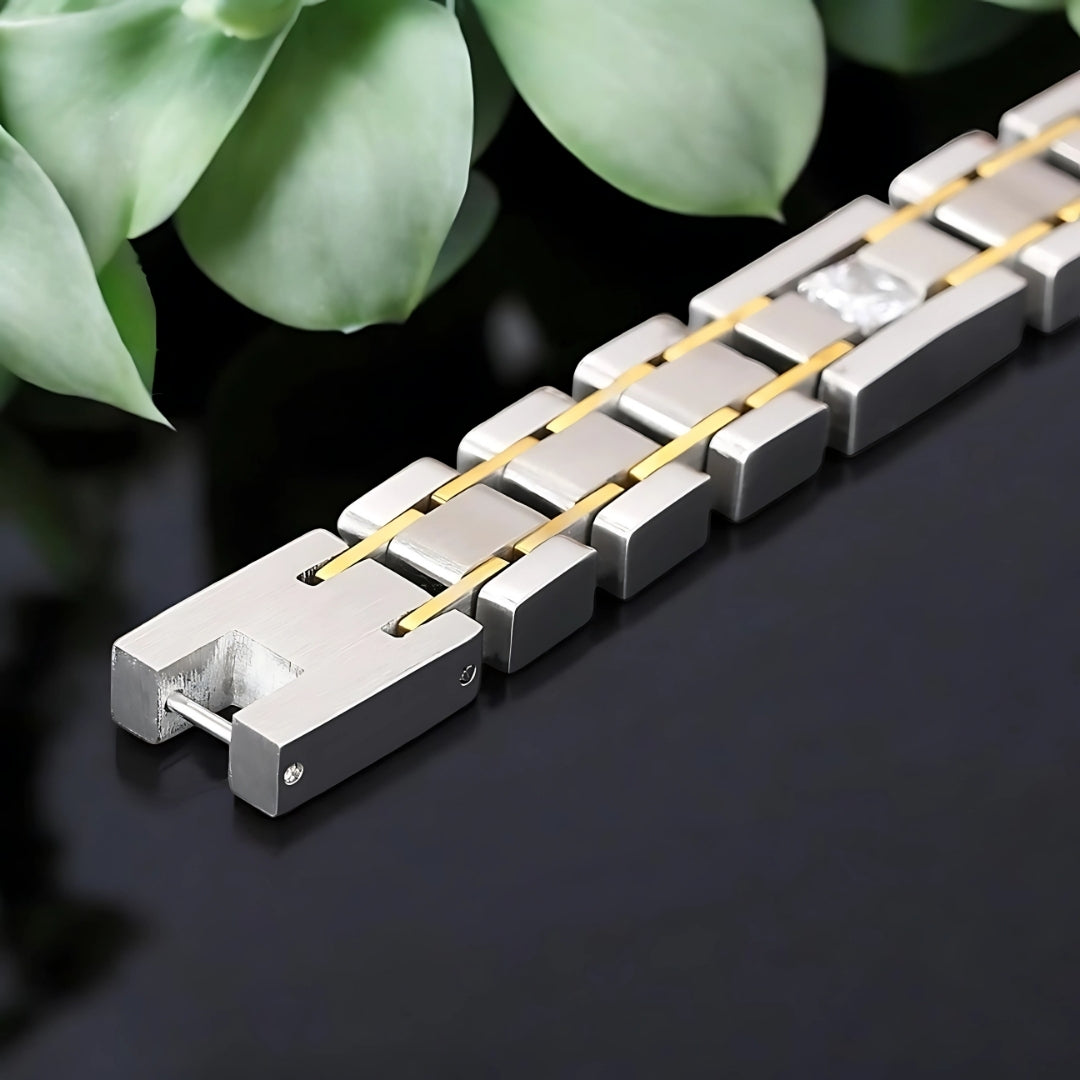 Bracelet homme luxe GOLDLINK presentation fermoir argent et doré