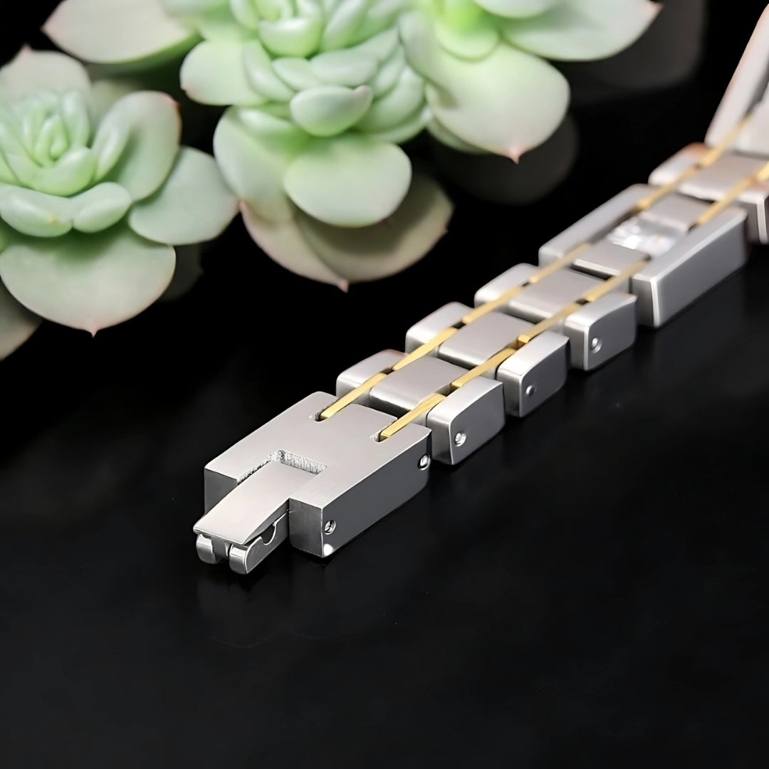 Bracelet homme luxe GOLDLINK presentation fermoir parti un argent et doré