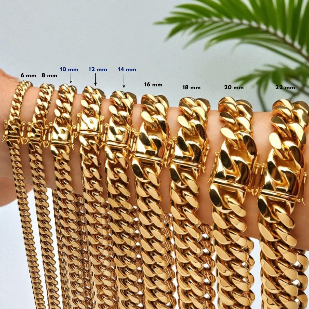 CHAINE HOMME MAILLONS CUBAINS DORÉE PRESENTATION DETAILS MESURE GRANDEUR LARGEUR