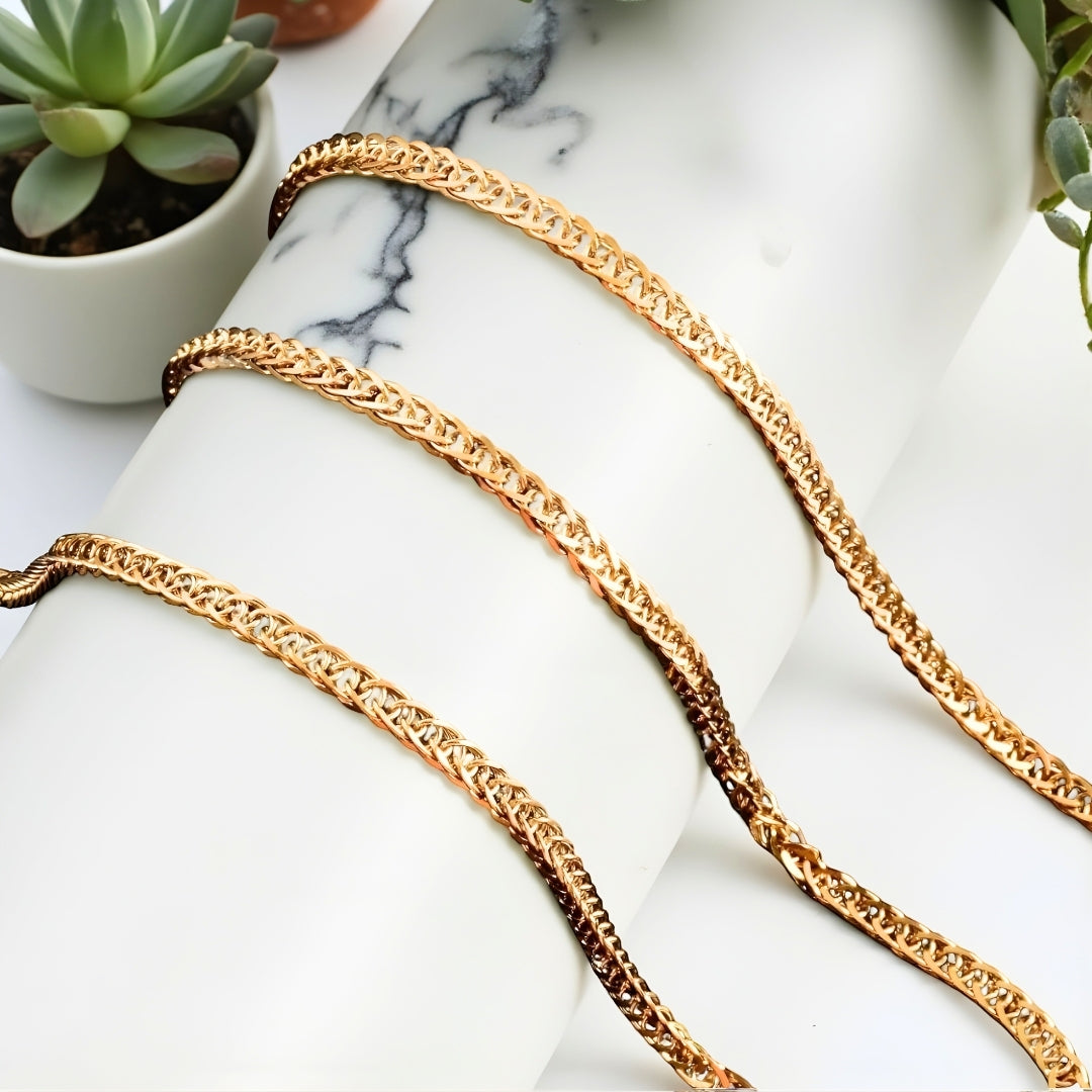 Chaine homme, Collier à anneaux serres dore marbre plantes 3.5 mm