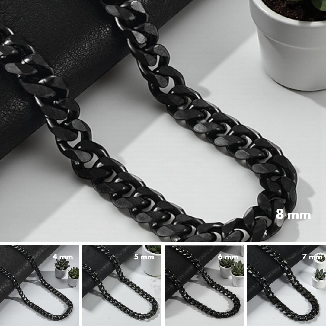 Chaine homme epaisse et serree cubaine, maille gourmette noire epaisseur