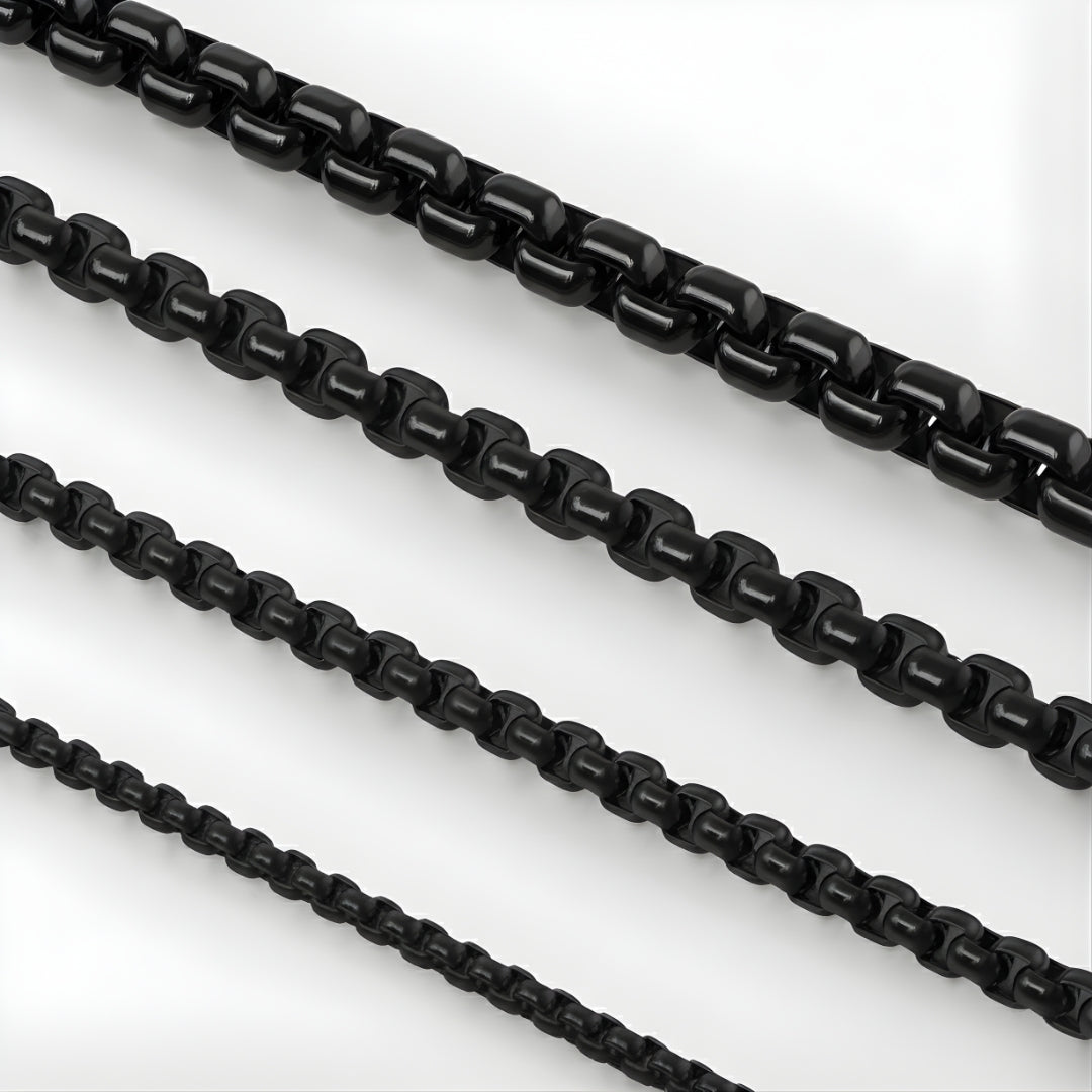 Chaine homme maille Rolo variante noire presentation maillons ronds dimensions