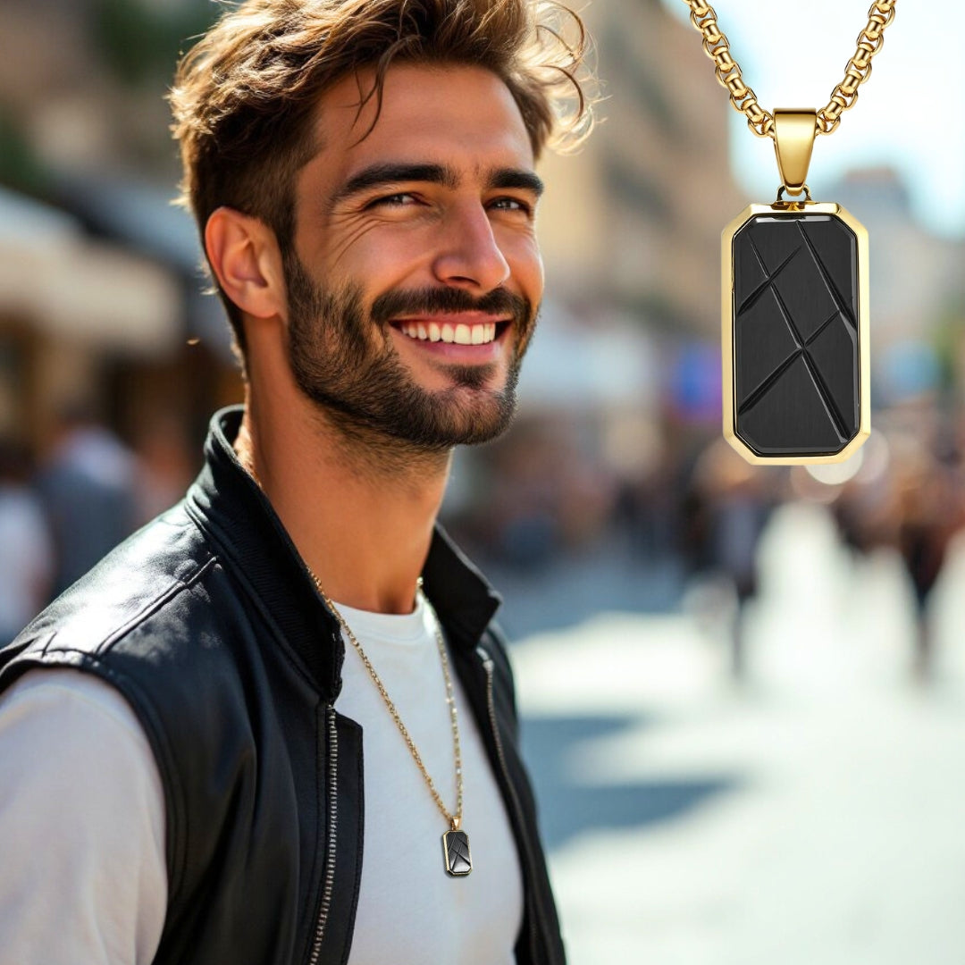 Collier- homme- pendentif PLAQUETTE LUXE II™-MILLITAIRE-OR-HOMME-ÉLÉGANT-RUE