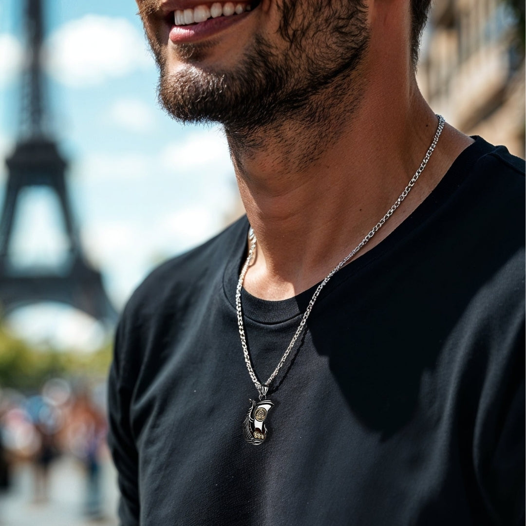 Collier-homme-pendentif-bateau-viking-drakkar-argent et or-VIKBOT-Paris-tour-eiffel