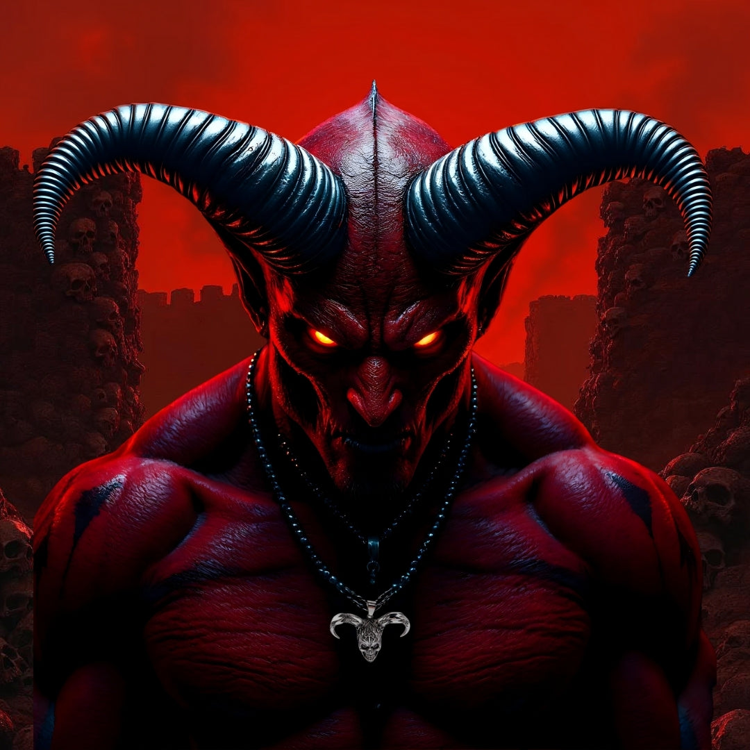 Collier-homme-pendentif-démon-cornes-acier-démon-élégant-rouge-enfer