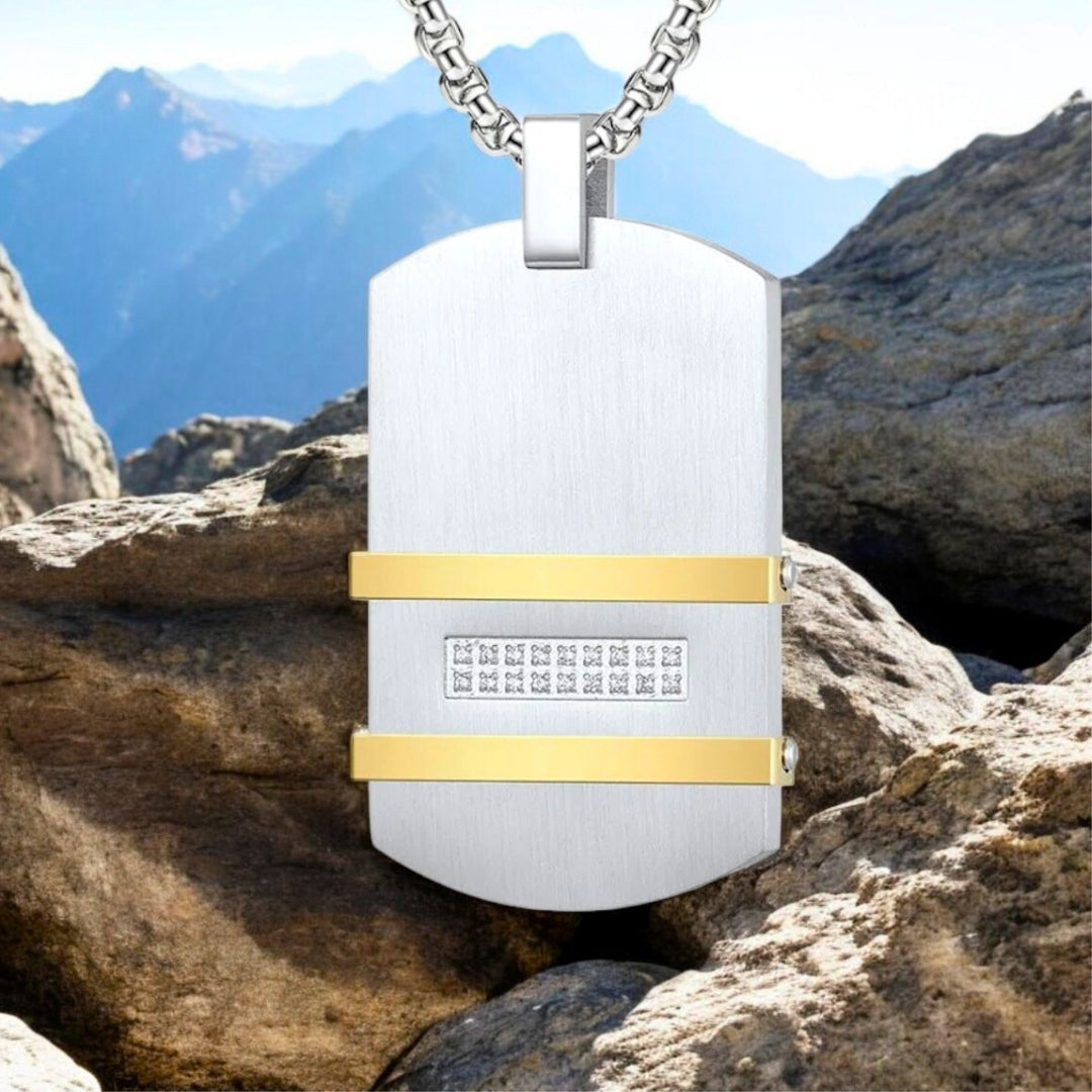Collier homme-pendentif-plaque militaire-de luxe--argent-or-montagne