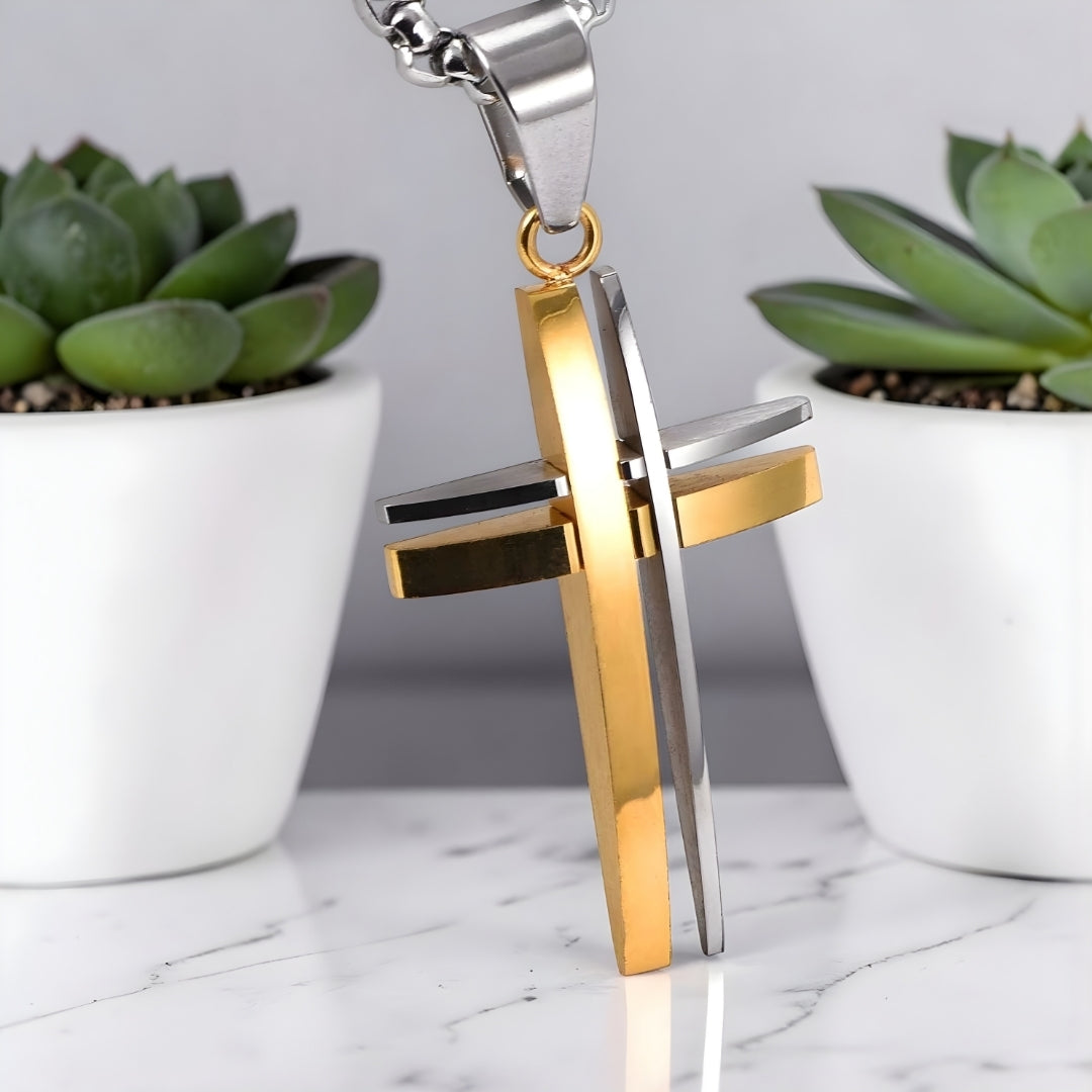 Collier homme, Pendentif Croix "Convergence" variante dore argent noire