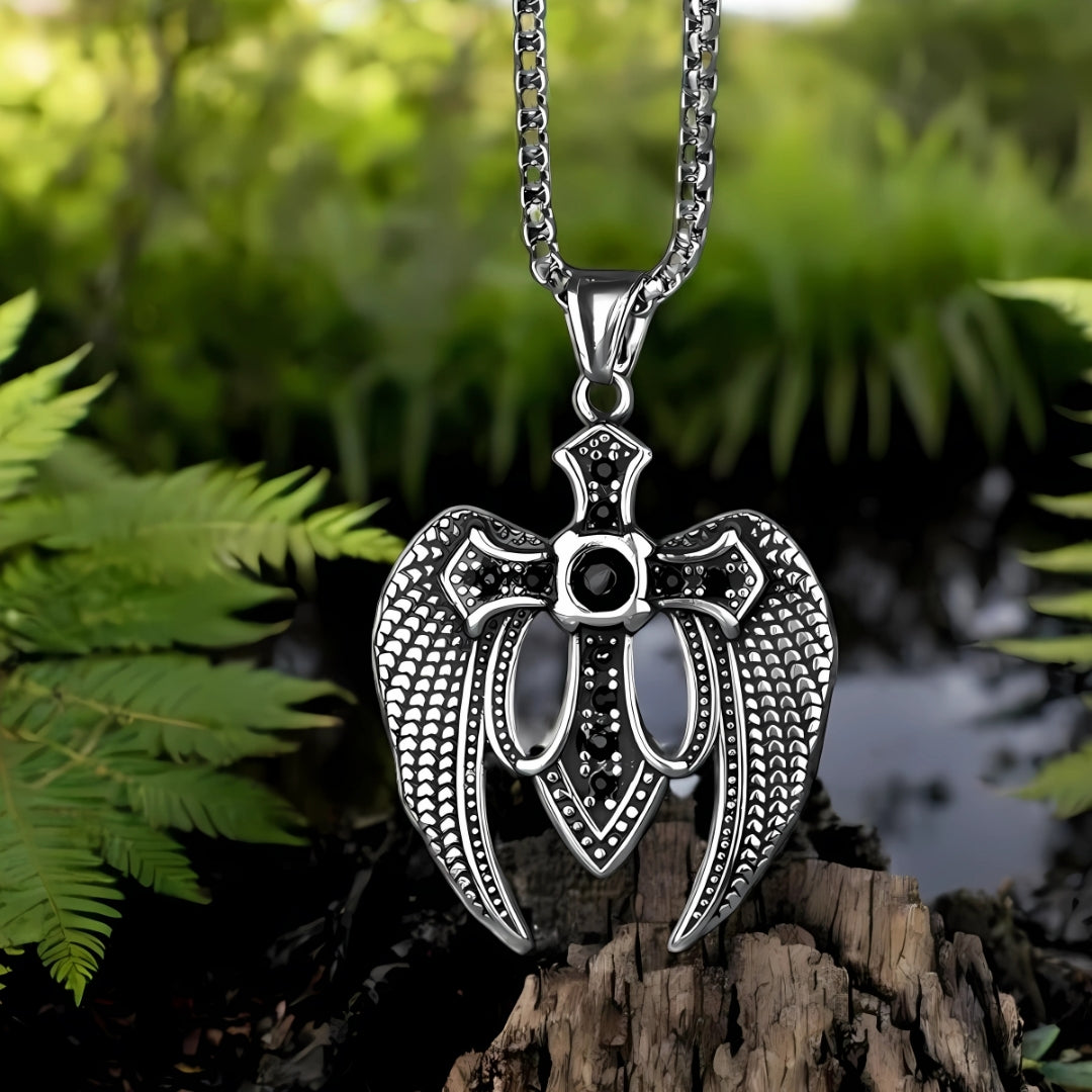 Collier homme, pendentif CROIX AILEE™ noire bois arbustes