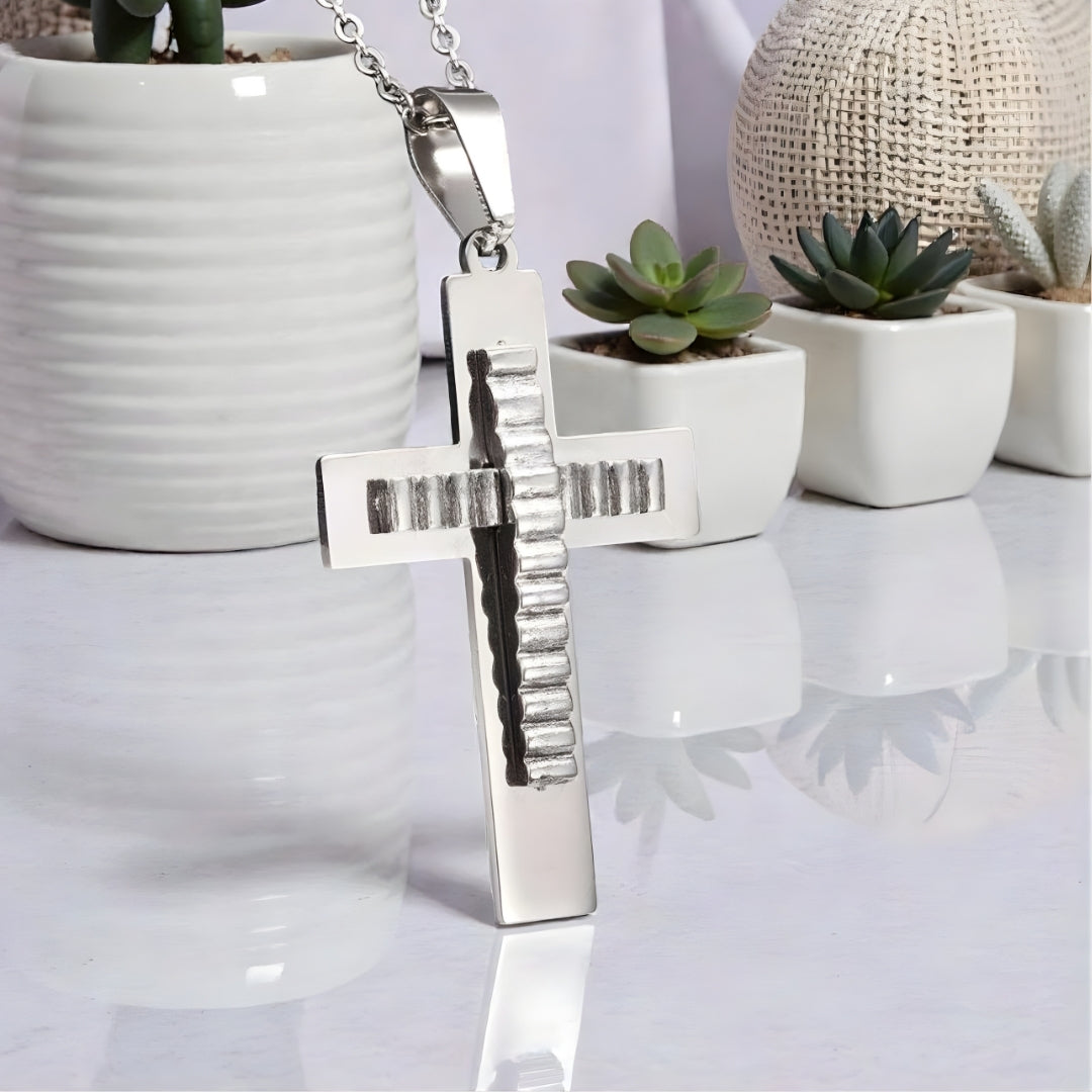 Collier homme pendentif Croix "Éclipse" argent variante