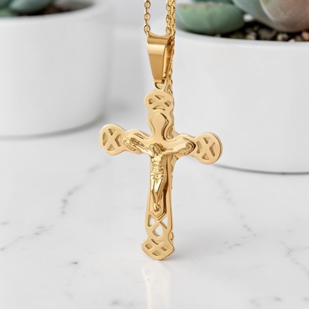 Collier homme pendentif Croix de l'Alliance Crucifix variante dore