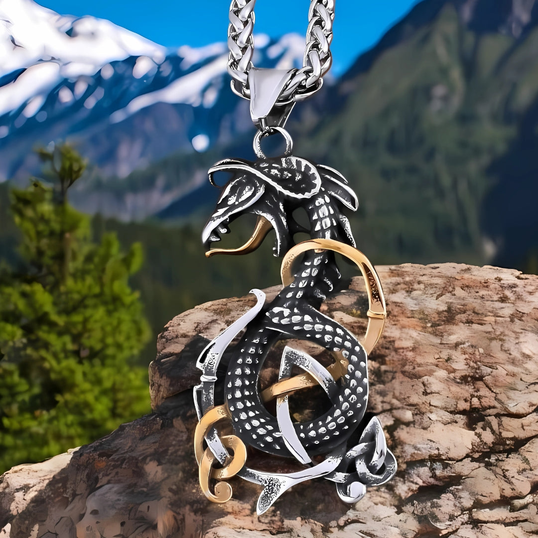 Collier homme, pendentif DRAGON VORKY™ variante argent dore