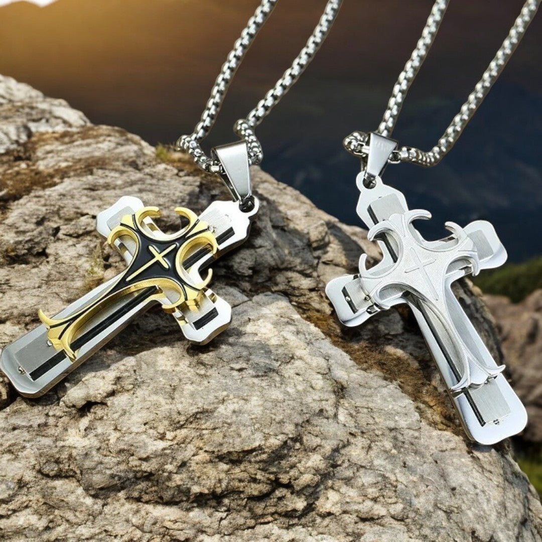 Collier-croix-pendentif-riple cross-nature-rocher-moderne