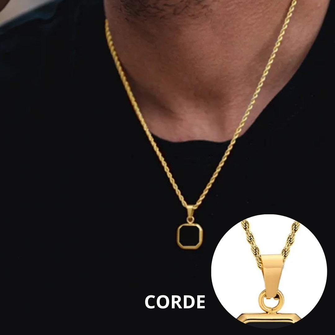 Collier homme- pendentif DARK SOUL CATCHER CARRÉ™ |Collier stylé carré avec pendentif noir