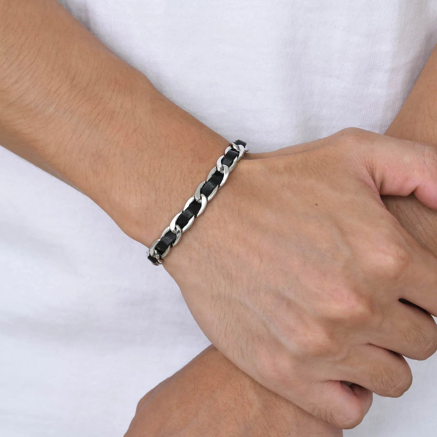 Bracelet homme- MIXOLUX™ | Bracelet métal et cuir de luxe moderne
