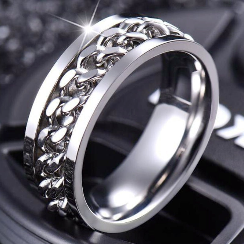 Bague homme DRAGON RING II | Anneau chaîne rotative au Titanium